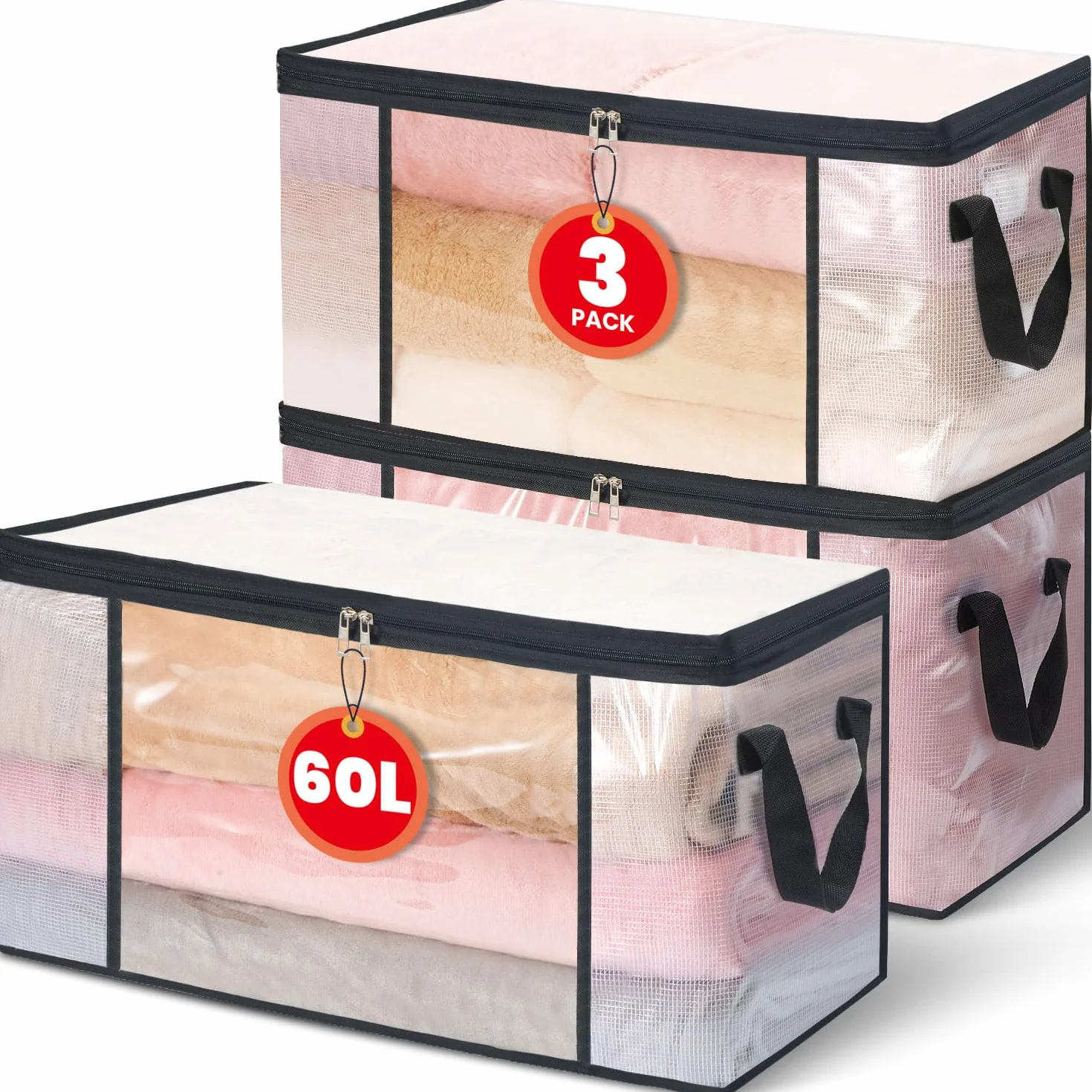 Organizador Ropa Transparente 60L Cajas Plegables Armario Bolsa Almacenamiento Mantas Juguetes