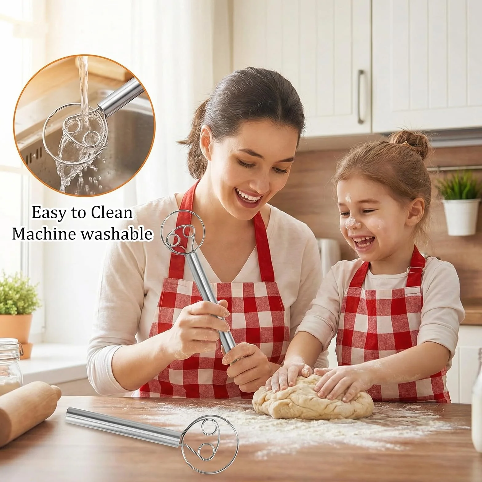 Batidor Danés Acero Inoxidable 304 para Masa Pizza Pan Doble Espiral