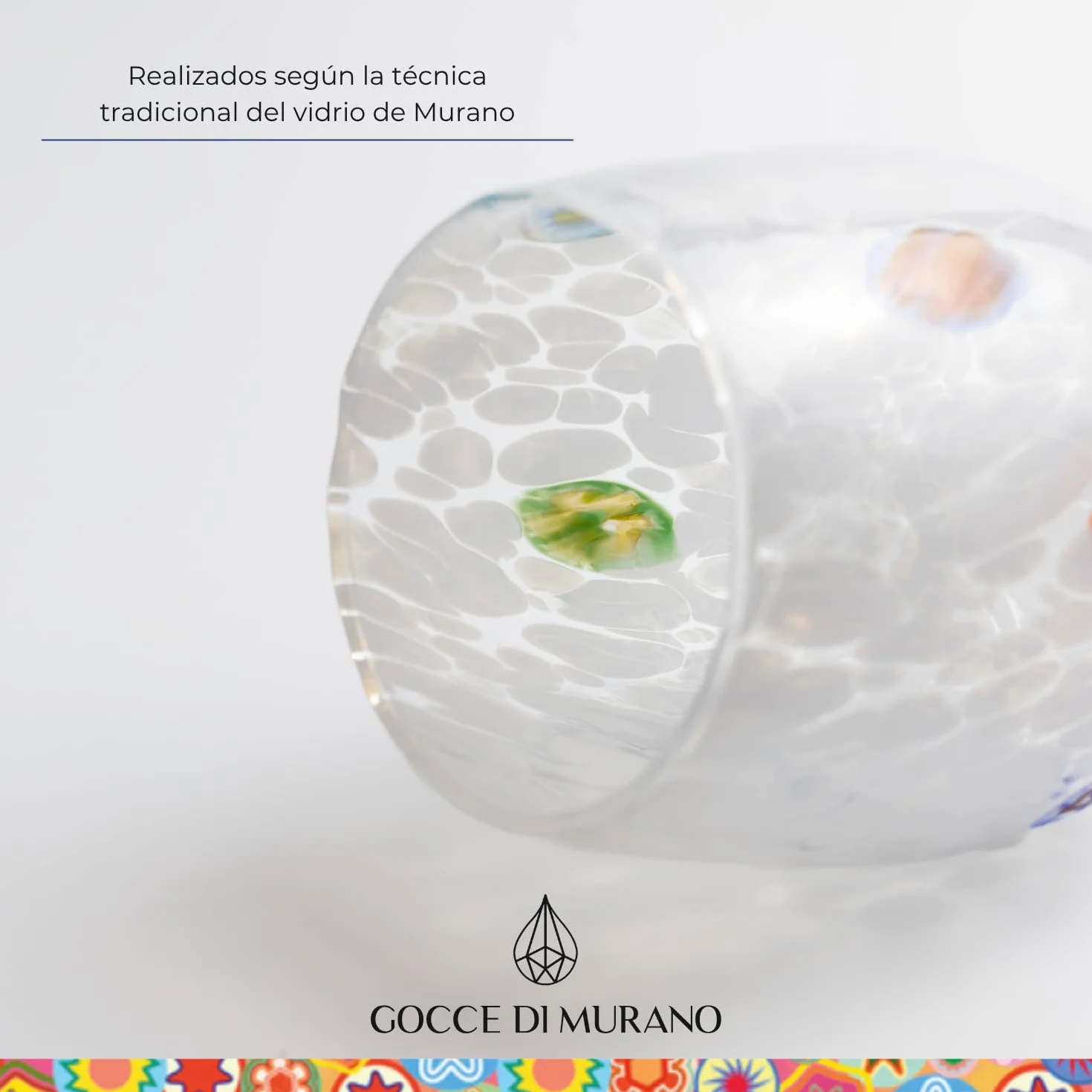 Gocce di Murano - Juego de 6 vasos de agua (300 ml, vidrio soplado y trabajado a mano, 300 ml, vidrio de arco iris, lluvia