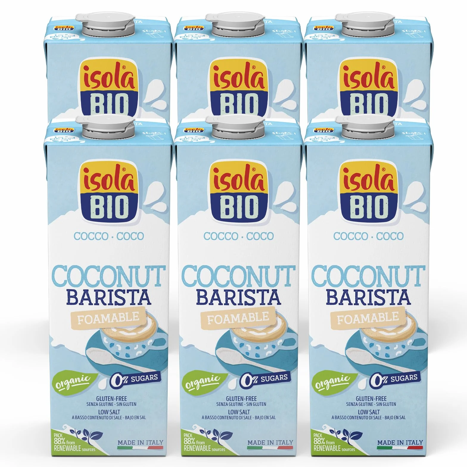 Bebida Ecológica Vegetal Coco 1L Pack 6 Unidades Sin Azúcares Añadidos Libre de Gluten Vegano