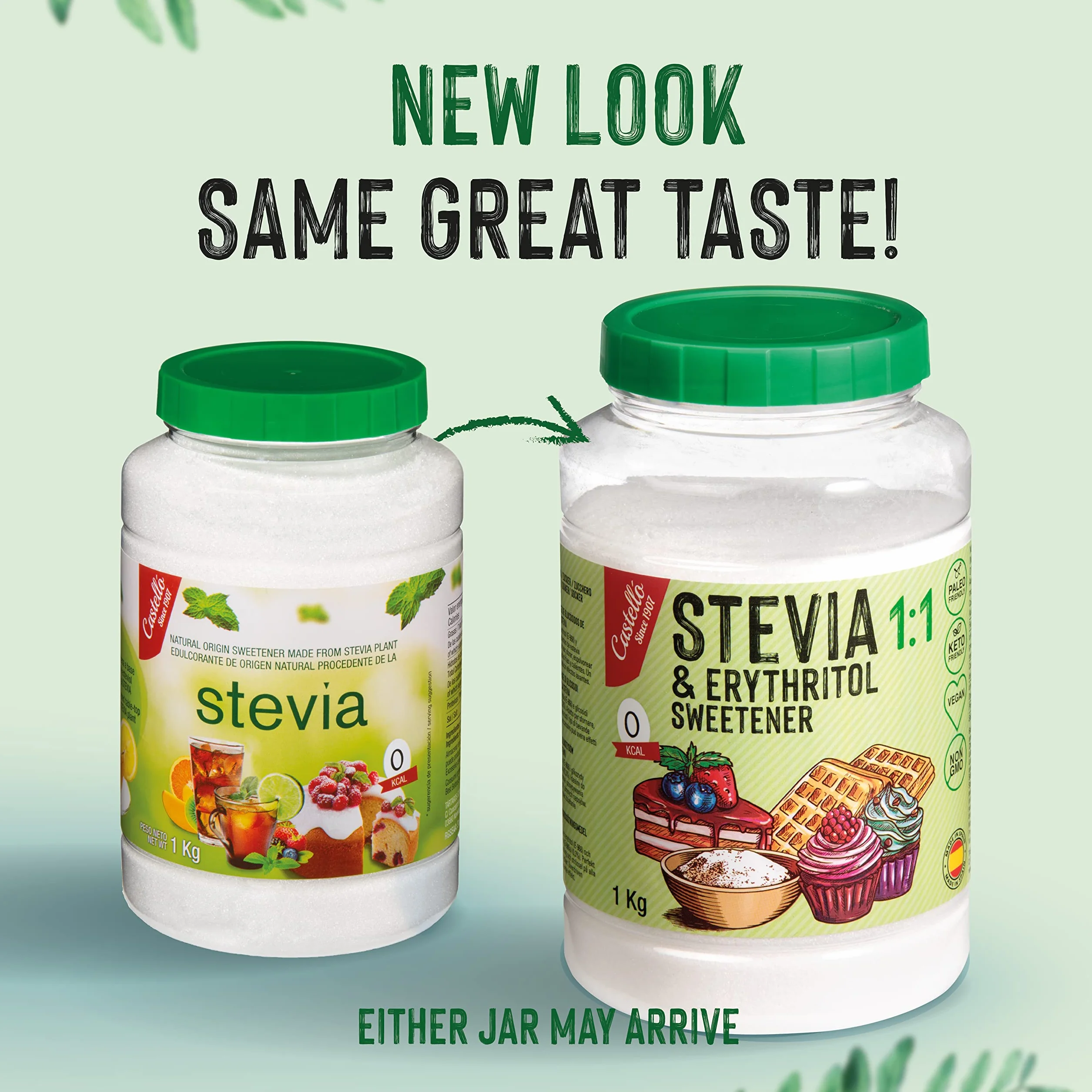 Castillo Stevia Eritritol 1:1 1 kg Sustituto del Azúcar 100% Natural 0 Calorías Keto Paleo No OGM