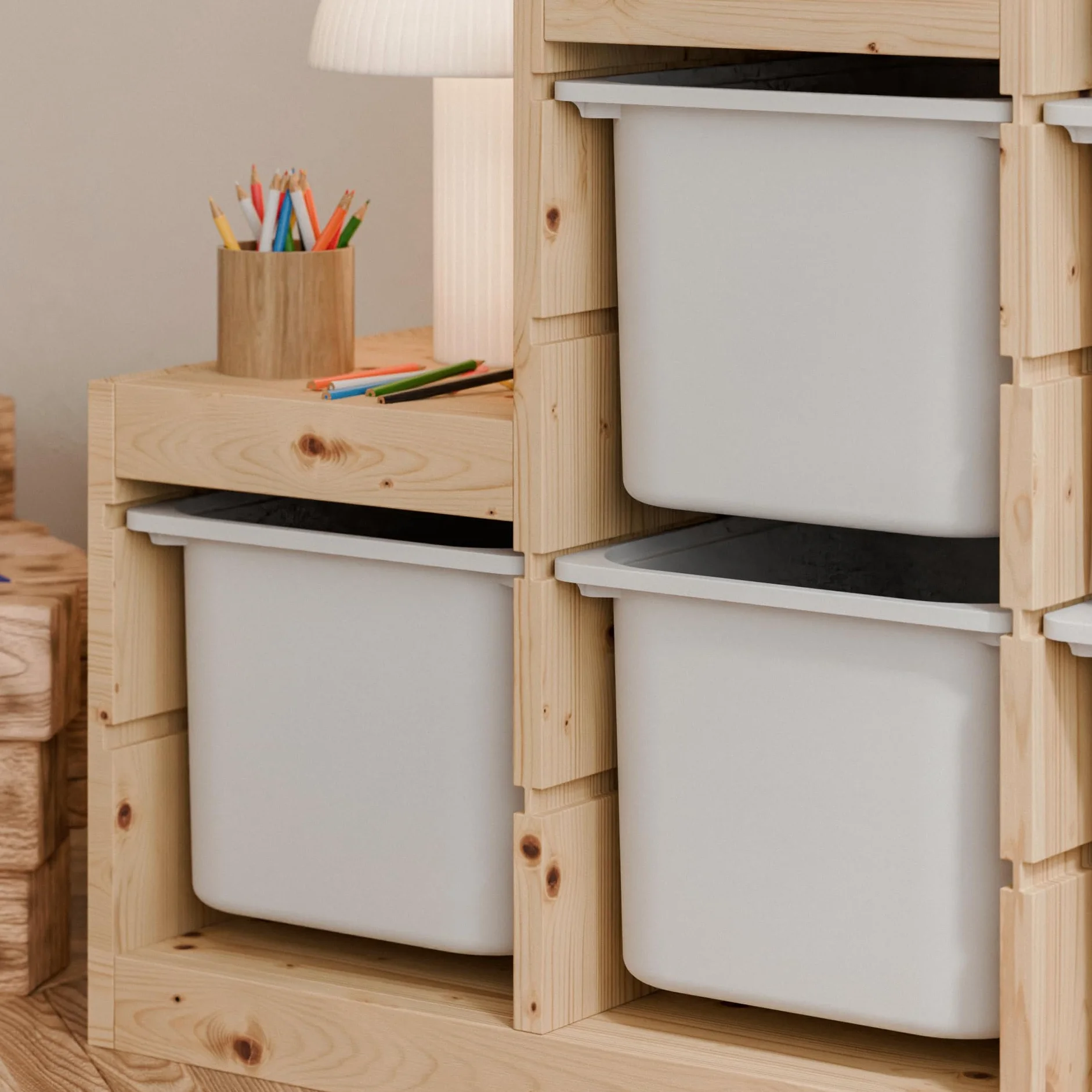 TRÖVI Caja grande 42 x 30 x 23 cm para estantes Trofast, caja alta de plástico, blanco, beige, rosa y verde, caja de plástico profunda para habitación infantil, juguetes y hogar (blanco)