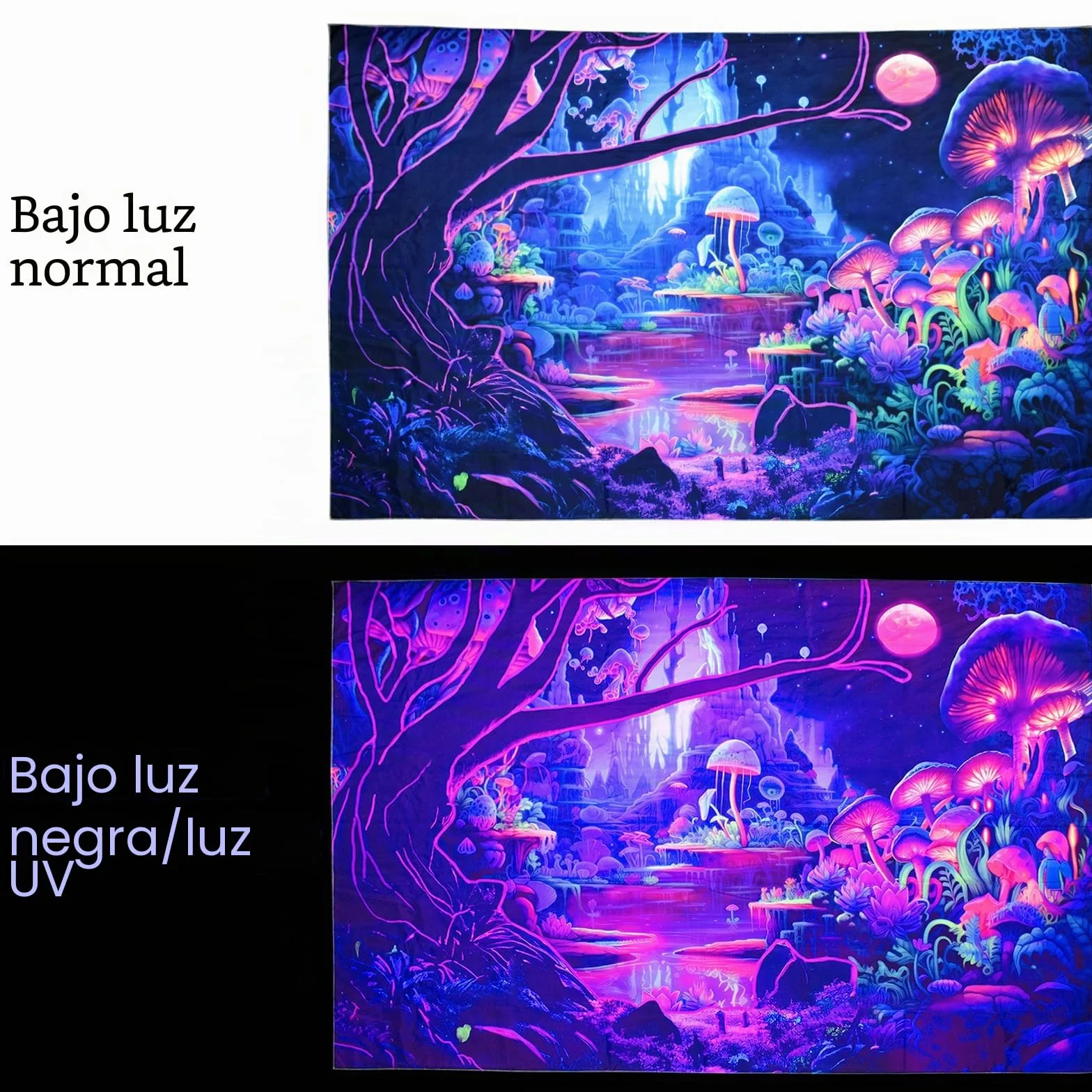 Cyiecw Negro Luz Tapiz Estético,UV Reactivo Hongo Deco Tapiz,Fluorescente Plantas Cielo Estrellado Psicodélico Bosque Paño de Pared,Colgante de Pared Dormitorio Salón Decoración(200 * 150cm)