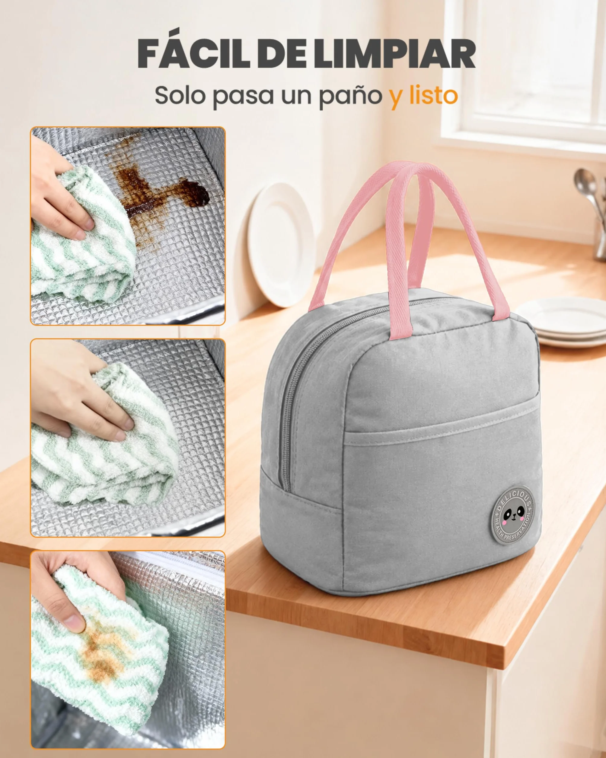 Bolsa Térmica Porta Alimentos 7L Nevera Portátil Aislamiento Impermeable Hermética Isotérmica Gris Rosa