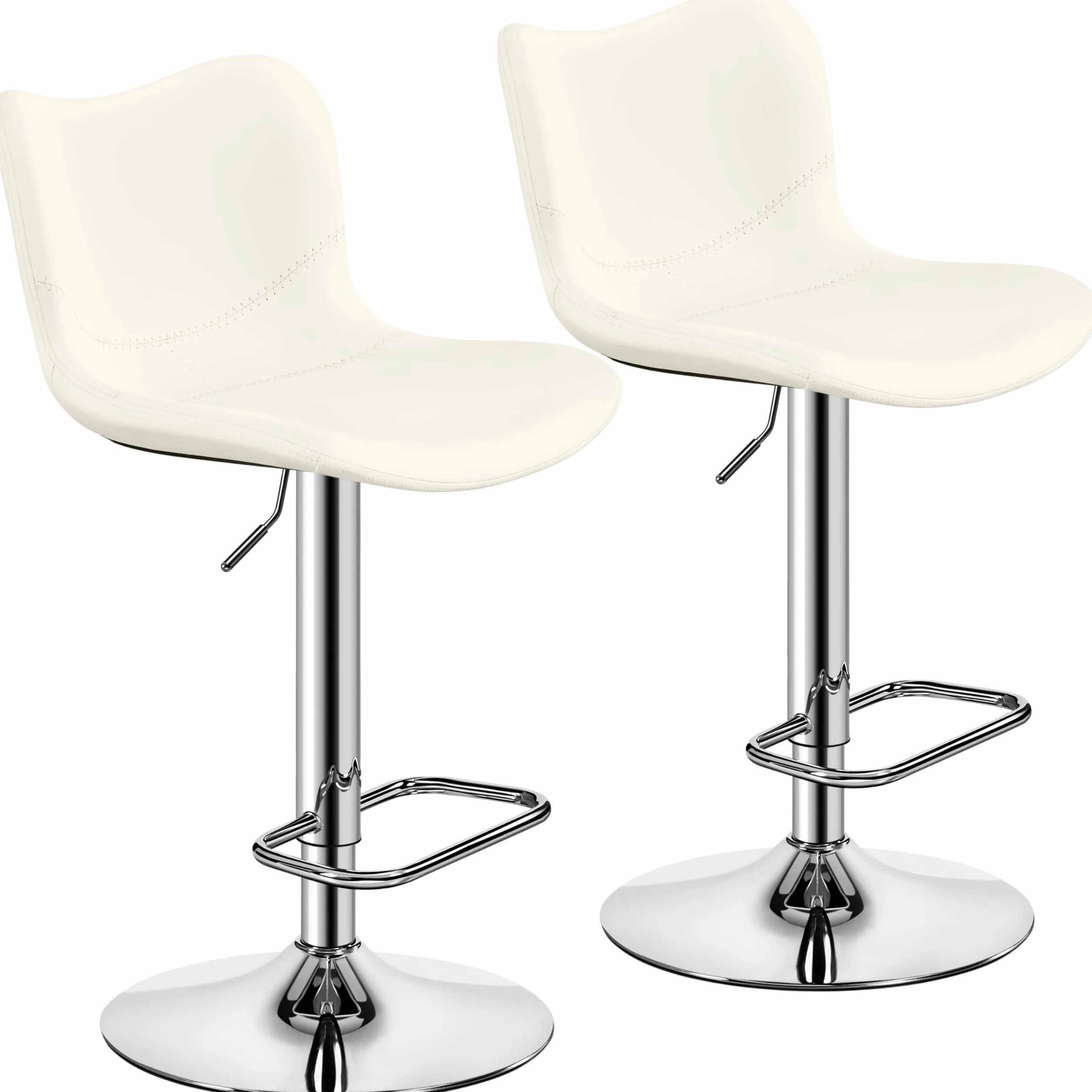 Yaheetech Juego de 2 Taburetes de Bar, Silla de Polipiel sin Reposabrazos | Sillas Giratorias con Respaldo Reposapiés Altura Ajustable Blanco