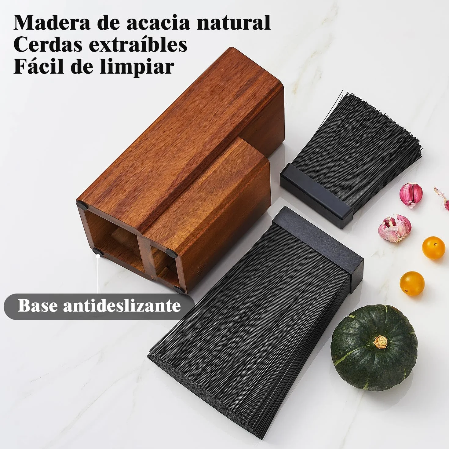 ENOKING Soporte Cuchillos Cocina, Organizador Madera Acacia, Bloque Cuchillos con Cerdas Extraíbles