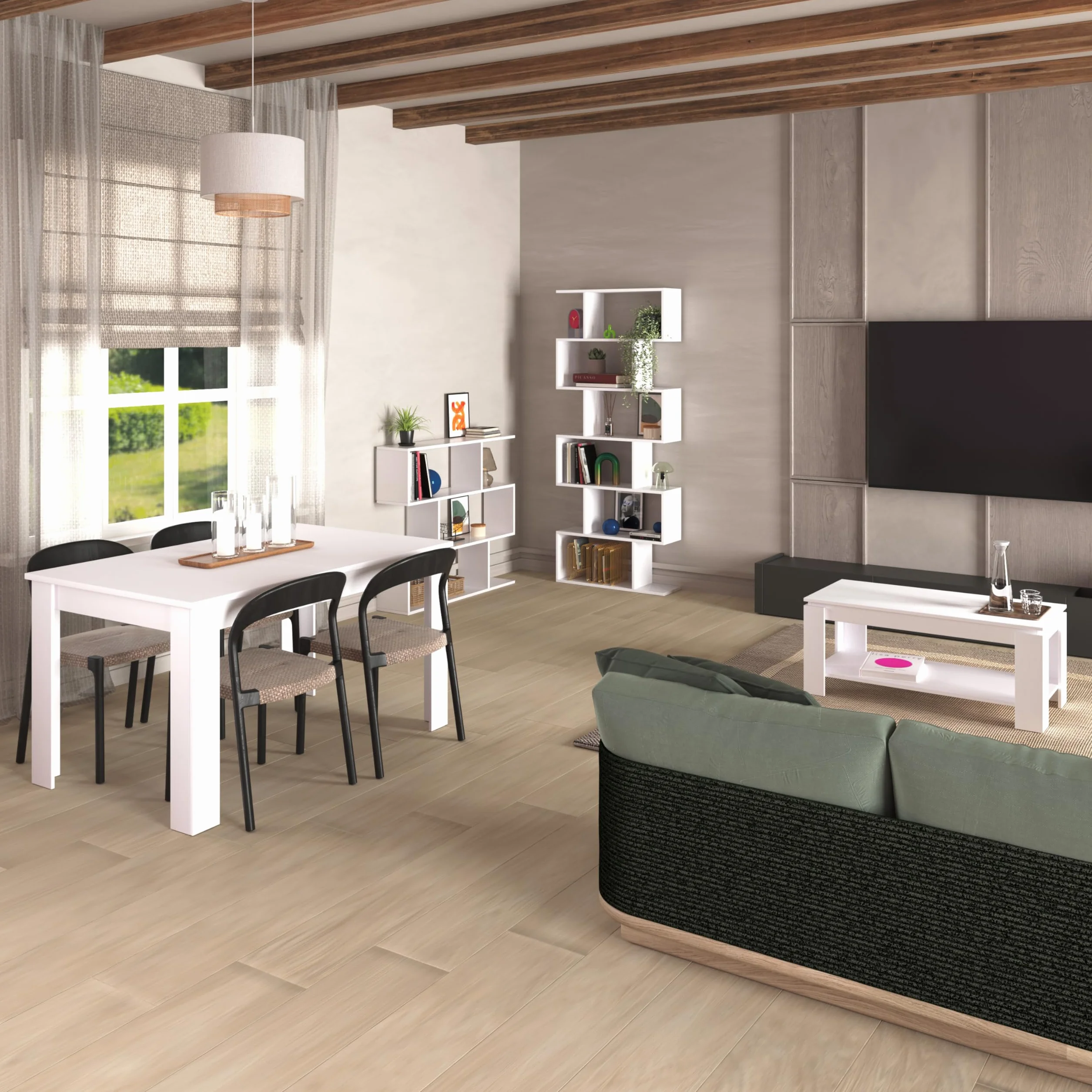 duehome | Estantería Salon, Libreria, Separador Ambientes, Modelo Zoe High, Color Blanco Brillo, Medidas: 80 cm (Ancho) x 192 cm (Alto) x 24 cm (Fondo)