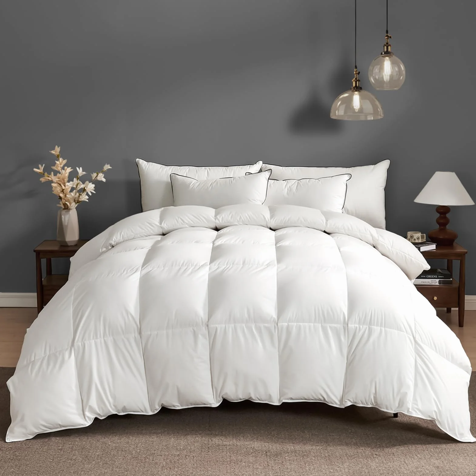 BPC Edredón de Plumón Oca Cama 105 100% Algodón Orgánico, 80% Plumón y 20% Plumas Edredon Nordico Blanco para 4 Estaciones, Edredones Natural de Hotel, Fluffy Medium Down Duvet 200x200 cm,Down Blanket