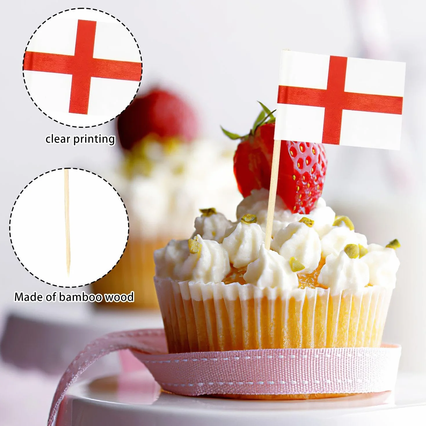Palillos De Dientes De La Bandera De Inglaterra, Decoraciones De Pasteles De Fútbol