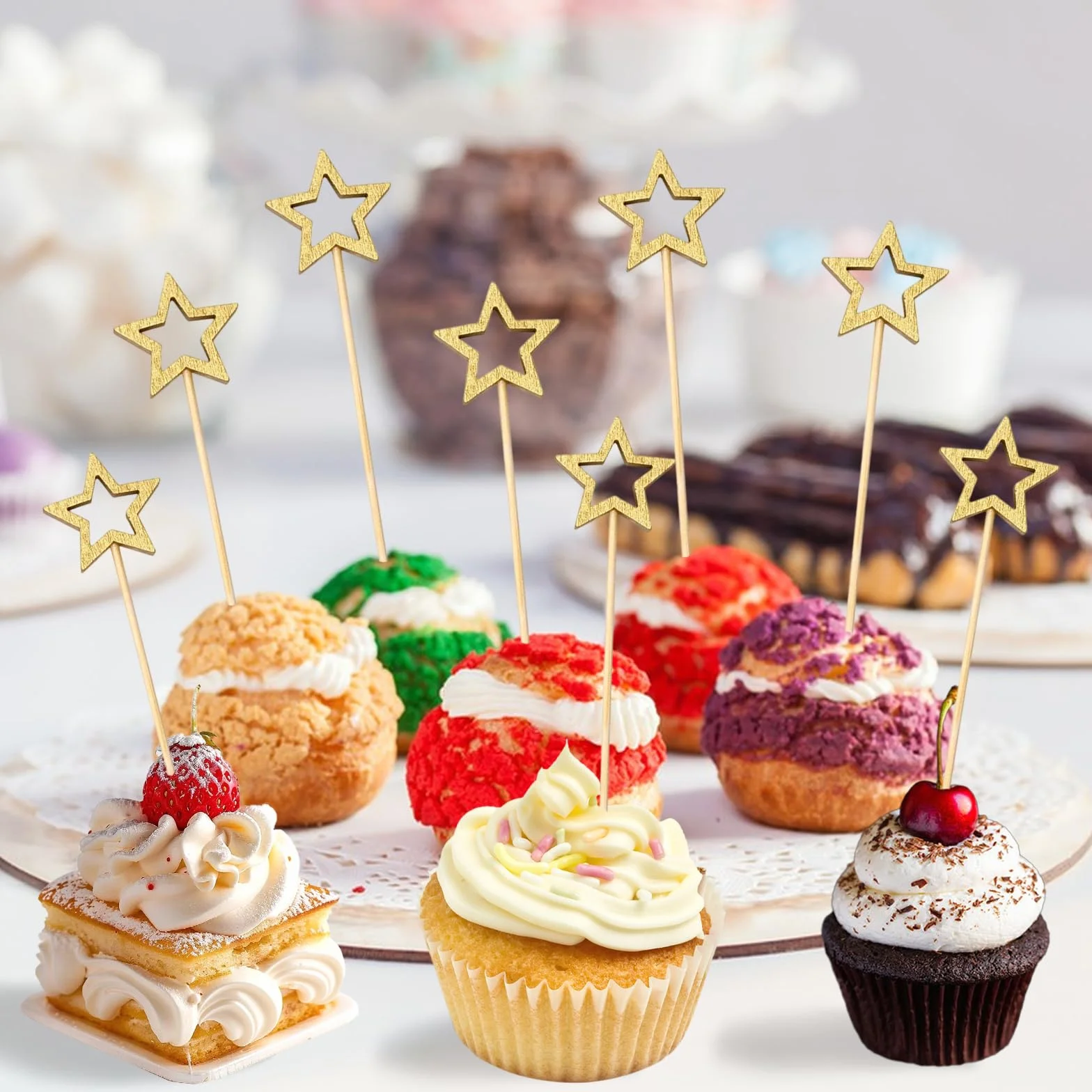 Pinchos de Cóctel con Pentagrama Palillos para Aperitivos de Madera Dorado 100 Piezas