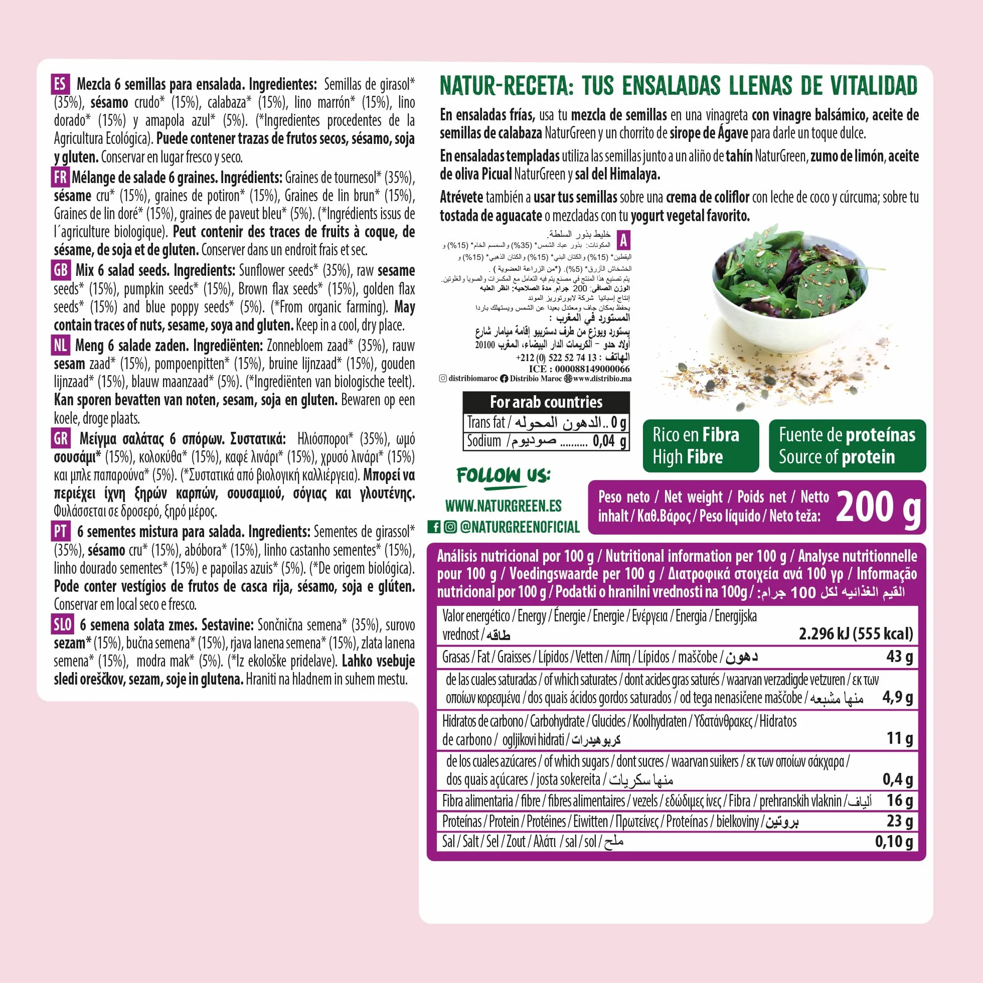 NaturGreen Mezcla de 6 Semillas Ensalada Bio 200 g Ecológico Vegano