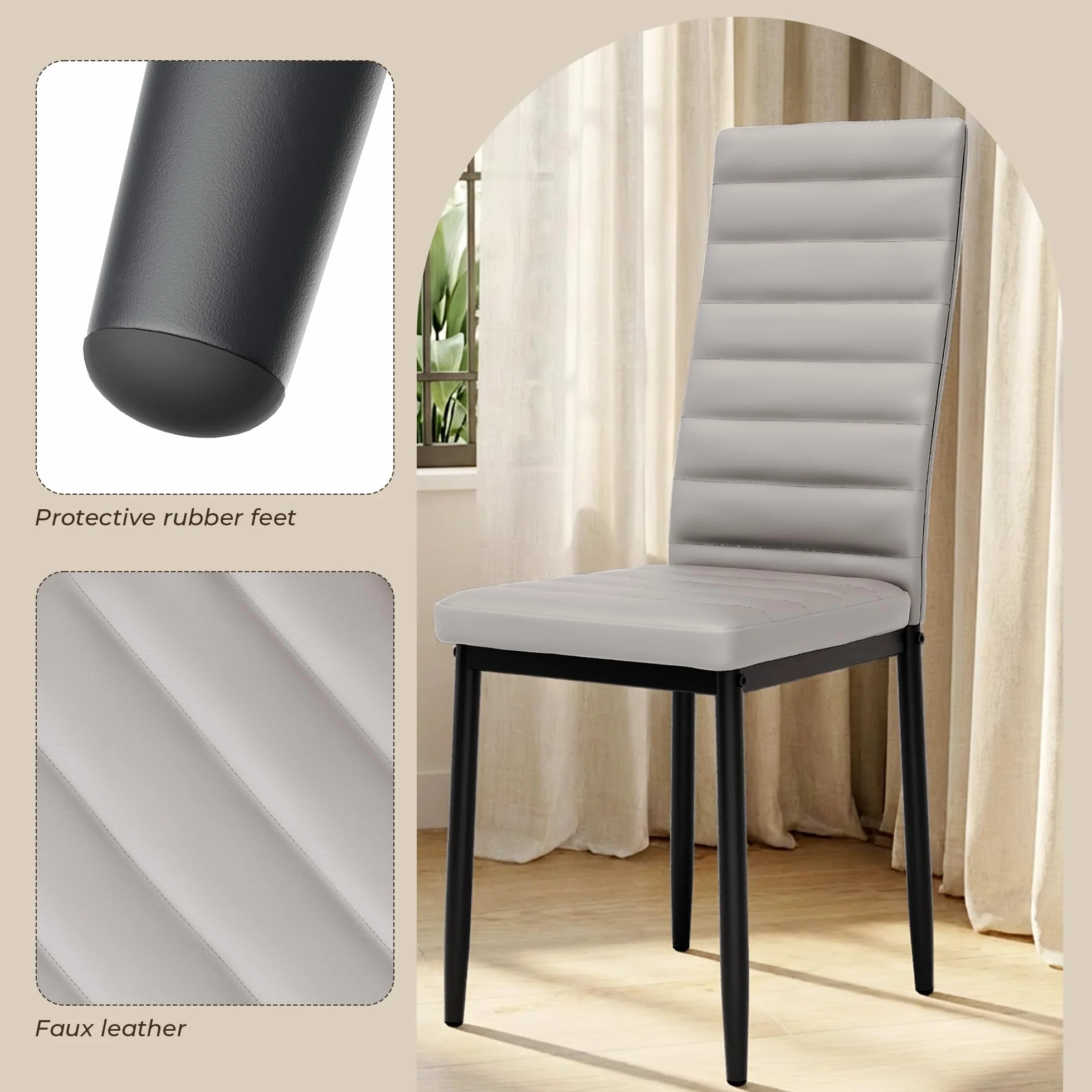 Juego de 6 Sillas de Comedor de Terciopelo, Sillas Modernas y Abiertas de Cuero para Cocina, Comedores, Estudios y Salas de Estar, Gris