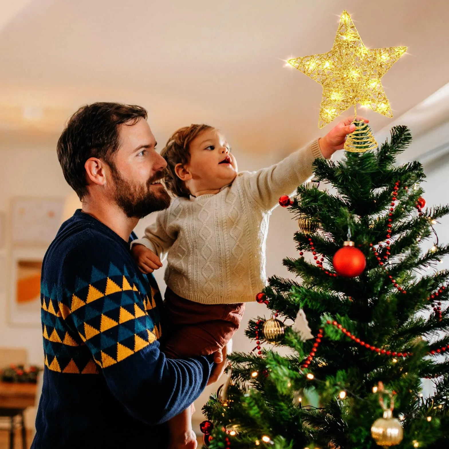 Estrella Arbol Navidad 25 cm 10 Luces LED Topper Decoracion