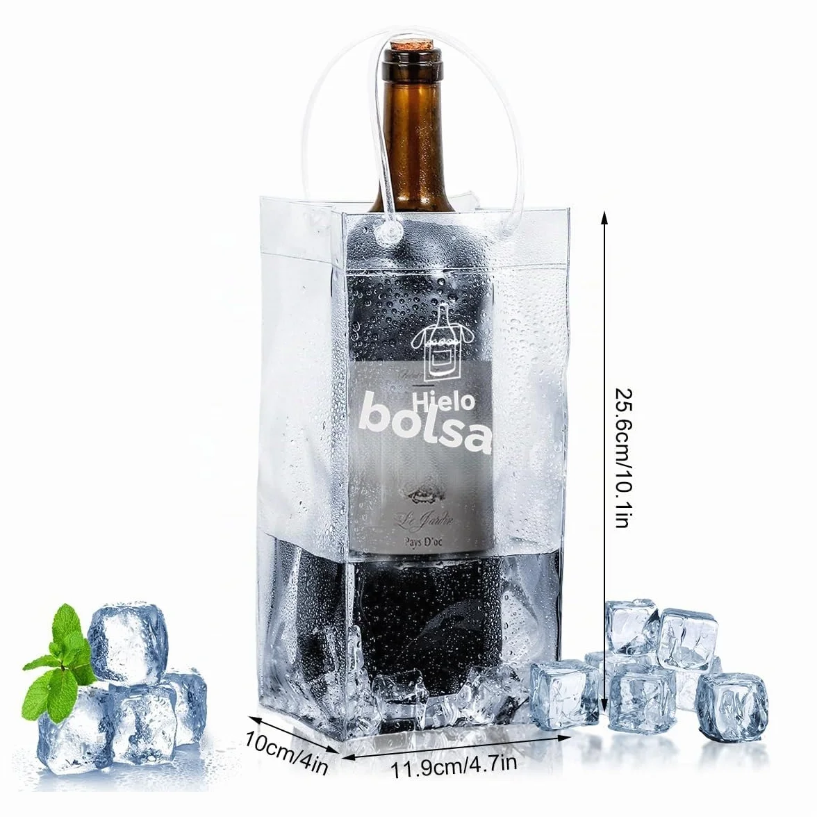 Bolsas Para Hielo PVC 2 Piezas Ice Bag Plegable Transparente para Vino Cerveza Bebidas
