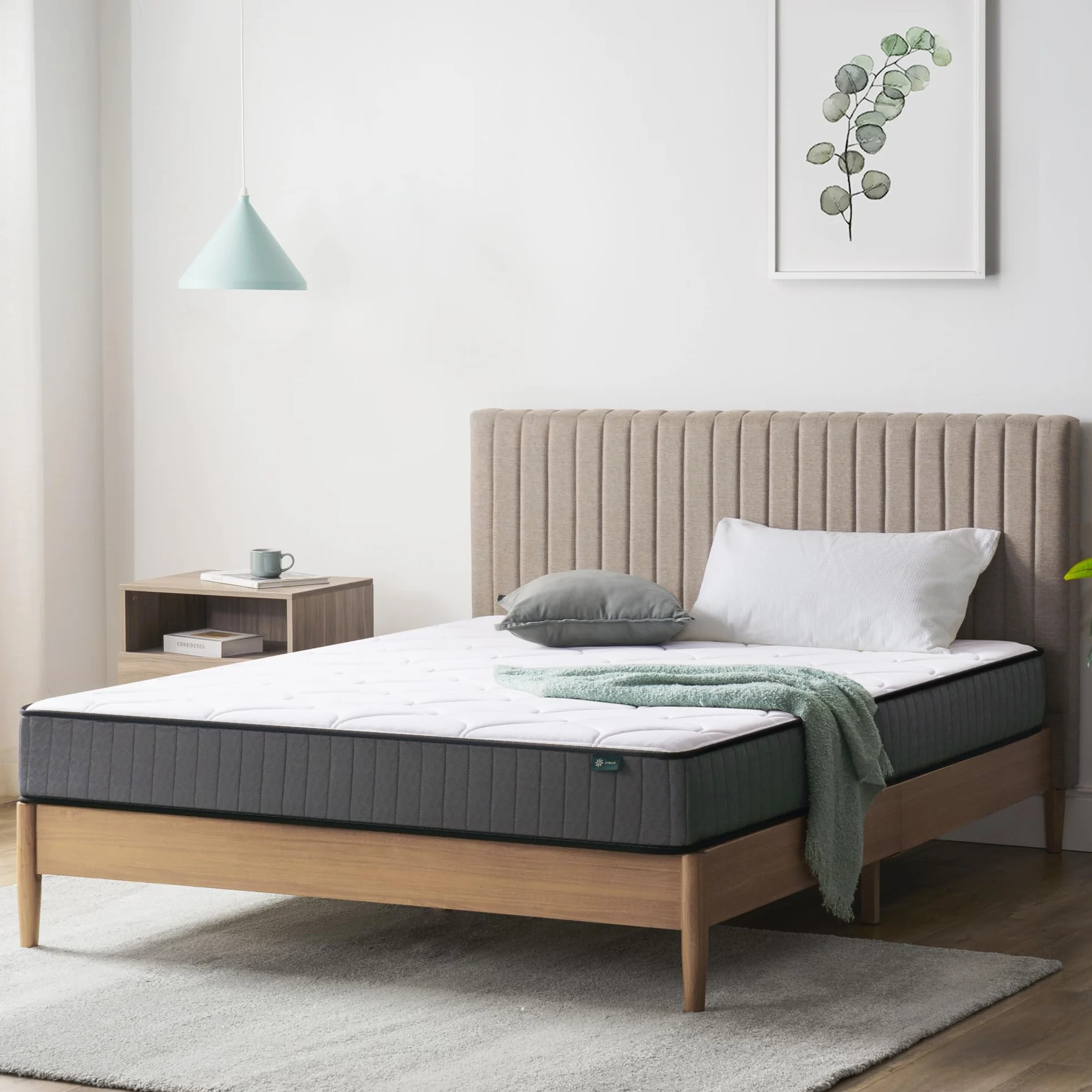 Zinus Colchón Híbrido 135x190 cm 20 cm Tight Top Muelles Ensacados Espuma Viscoelástica Alta Transpirabilidad