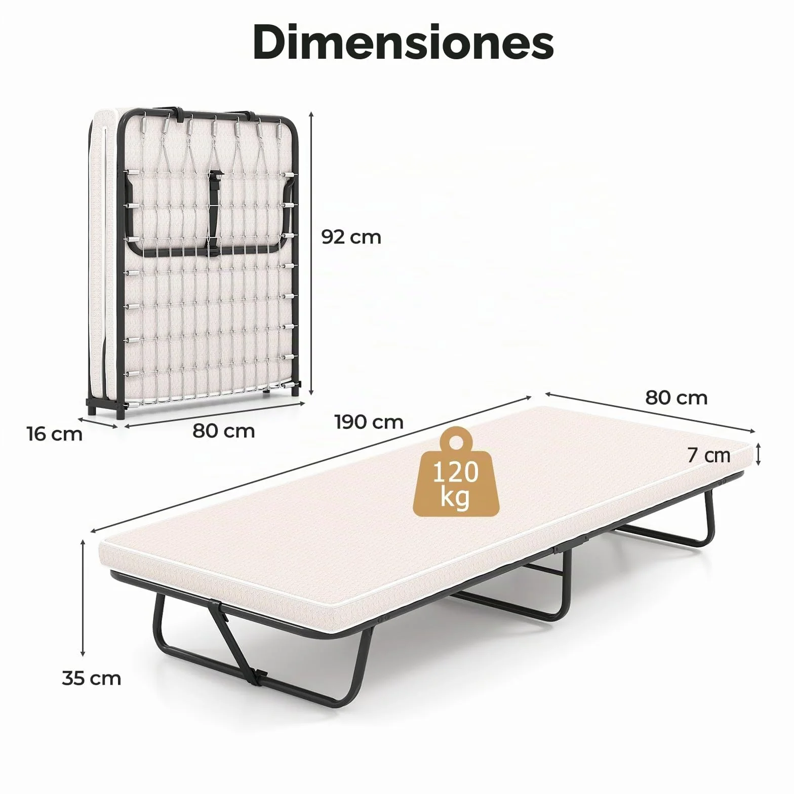 GIANTEX Cama Individual Plegable 80 x 190 cm, Cama de Invitados con Colchón de Espuma Viscoelástica y Estructura de Metal, Lecho Plegable Carga hasta 120 kg, para Hogar, Hotel