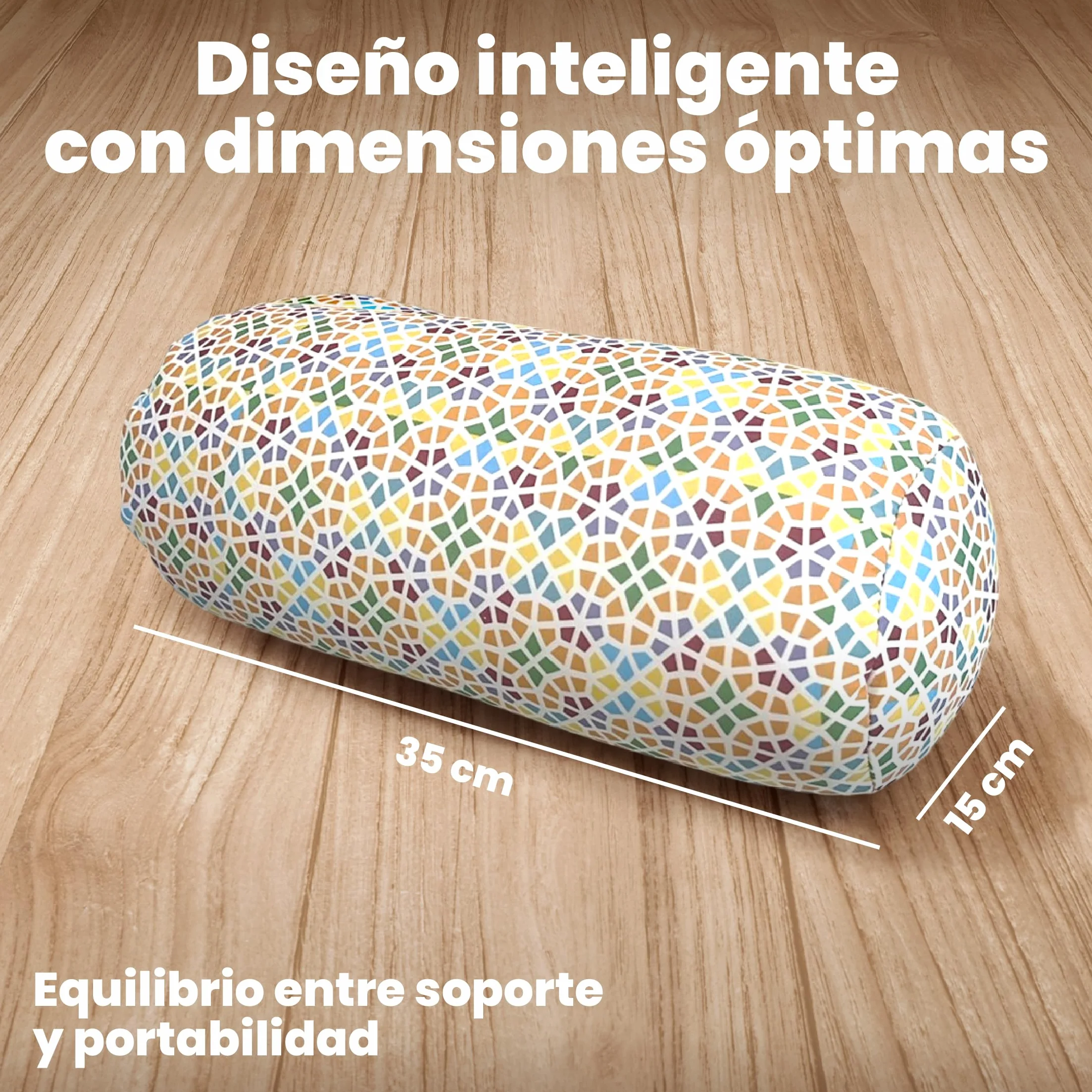 Cojín Redondo Anti-Estrés Relax 35x15 cm Alivio Cervicales Lumbares Relleno Bolitas Lycra Lavable