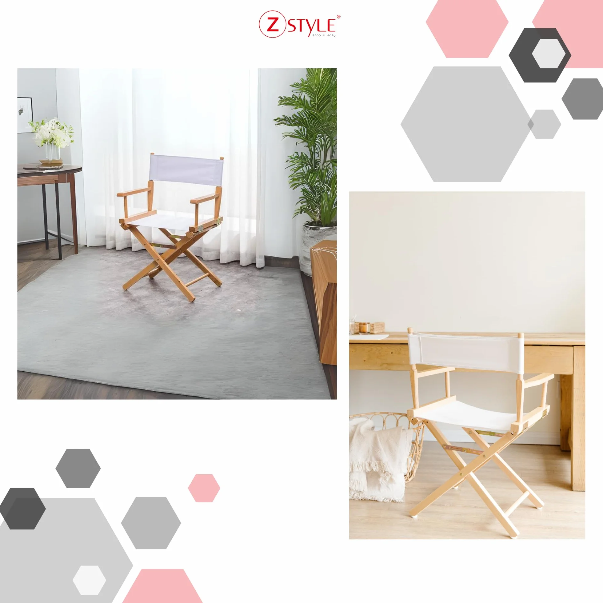ZStyle Silla de director plegable de madera, 90 cm de altura, 54 cm de ancho, 48 cm de profundidad, color negro (palo caoba - tela azul)