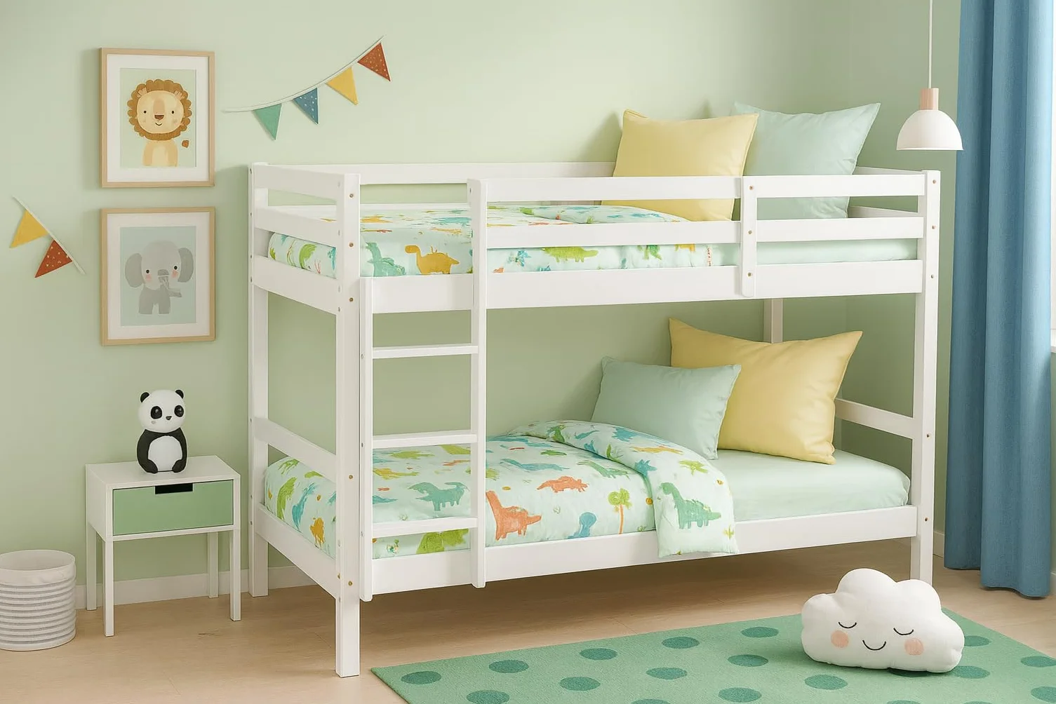 Mobelcenter, Litera Olivia de Pino Macizo Reversible, Blanco, 90x190 cm, con Somieres Incluidos, para Habitaciones Infantiles y Juveniles, Medidas: Ancho: 198cm x Fondo: 97cm x Alto: 140cm (1615)