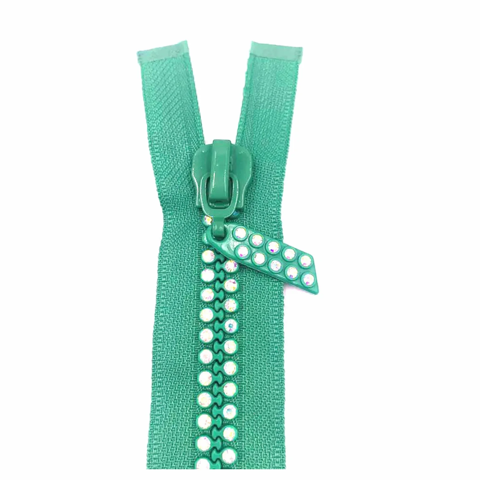 Cremallera separable de doble hebra con diamantes de imitación n.° 10 para confección de vestidos y prendas de vestir, 60 cm (24 pulgadas).,Verde,10# - 10 piezas