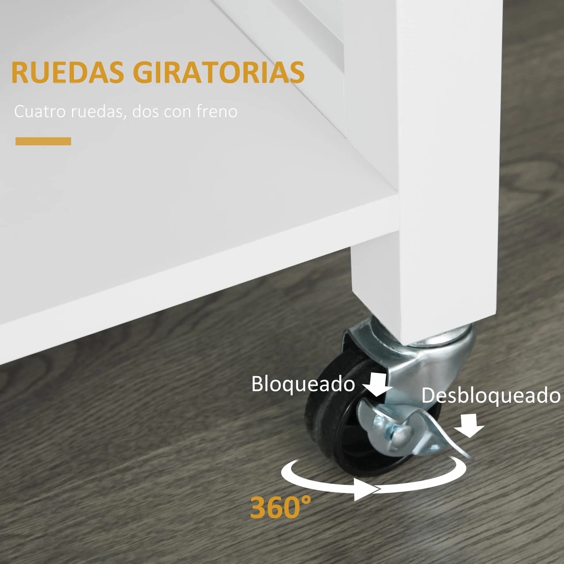 HOMCOM Isla de Cocina con Ruedas Mueble Auxiliar de Cocina con 1 Cajón 2 Puertas 3 Estantes Abiertos y Barra Lateral para Comedor 107,5x48x89 cm Blanco