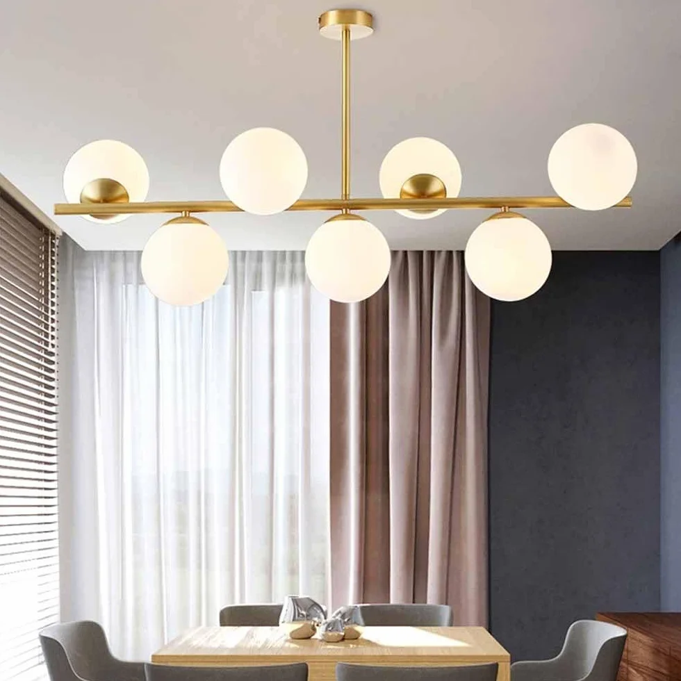 Lámparas de araña Doradas Modernas de 7 Luces Lámpara Colgante de Mediados de Siglo con Globos de Vidrio Esmerilado Blanco E27 Lámpara Colgante de Techo para Isla de Cocina Comedor Sala de Estar Dor