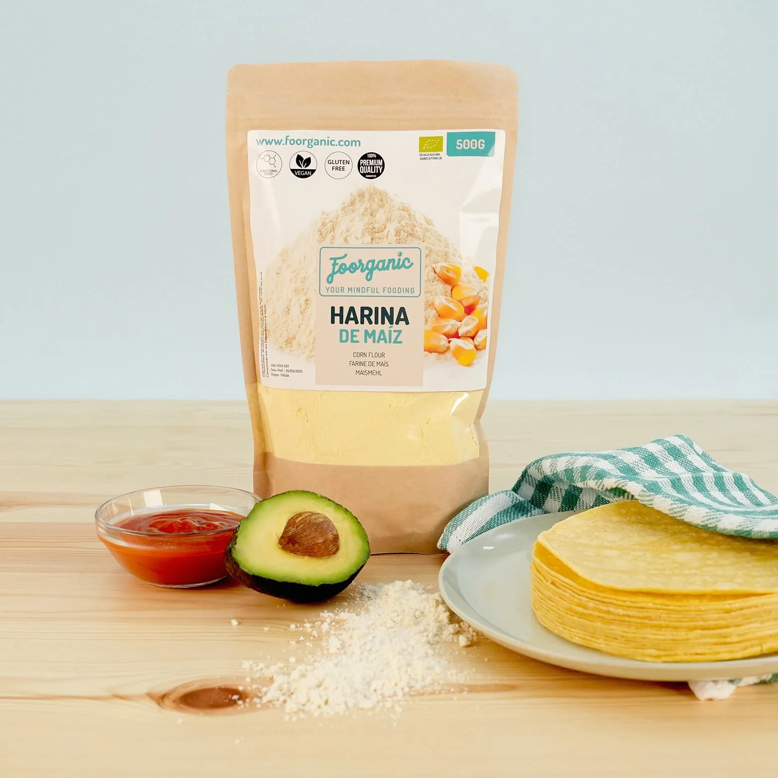 FOORGANIC Harina de Maíz Ecológica Sin Gluten 500g