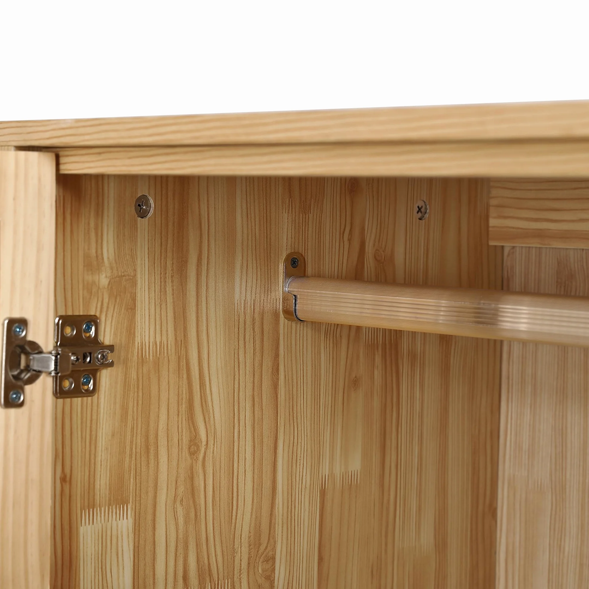 Moimhear Armario con barra, 90 x 45 x 183 cm, armario de 2 puertas, dormitorio, red de ratán, con tapa inferior abatible, tablero de partículas + ratán sintético