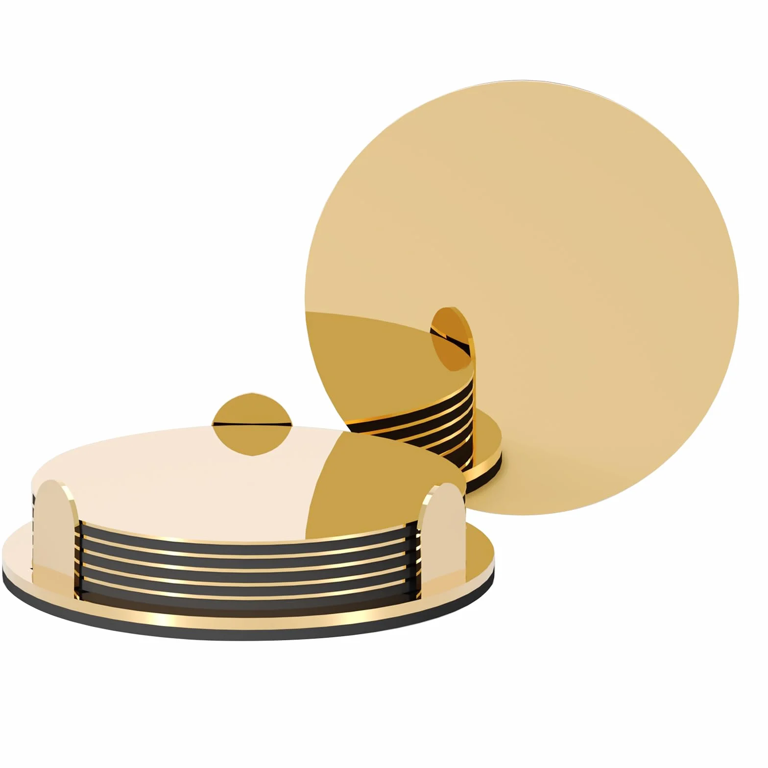 Posavasos de acero inoxidable dorado con soporte, juego de 6 redondos con base EVA antideslizante