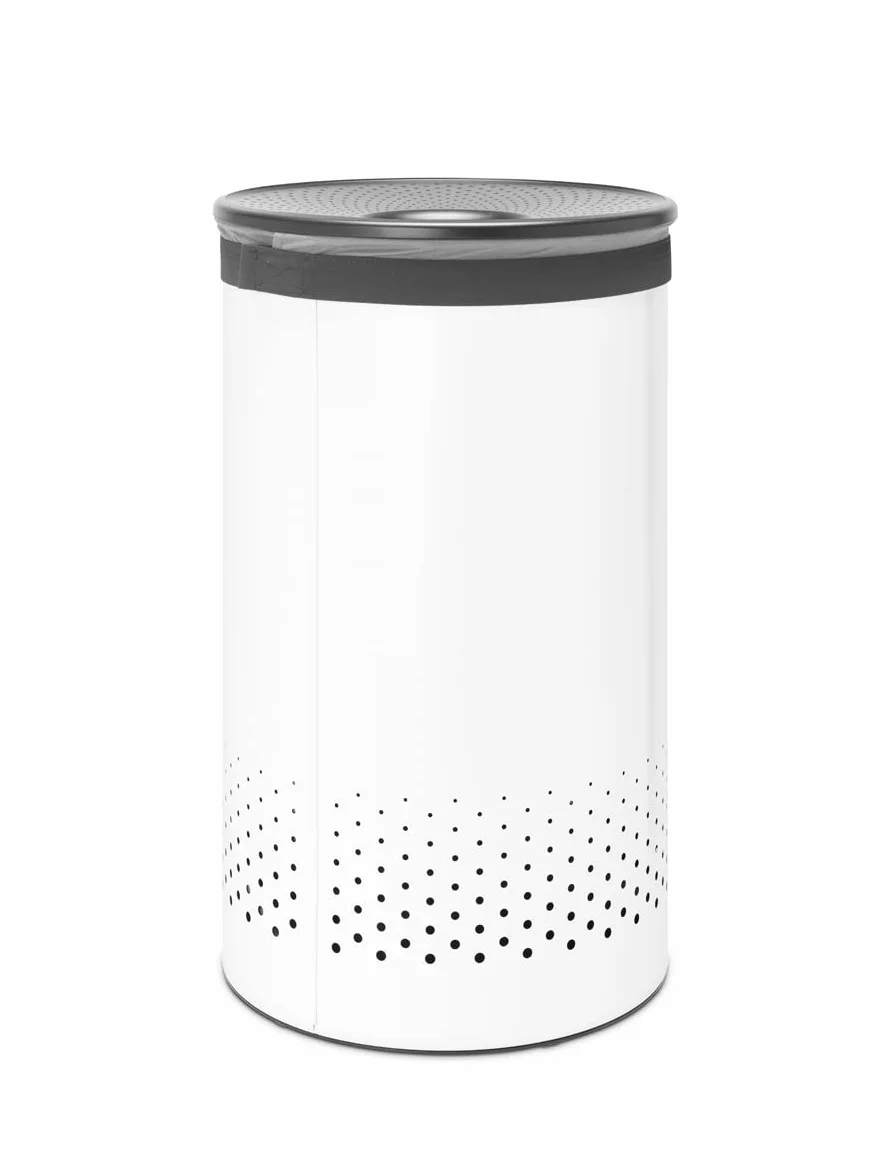 Brabantia - Cubo para la ropa sucia - Tapa de plástico manos libres - Agujeros de ventilación - Bolsa portátil para la ropa sucia en el interior - Apertura rápida - Blanco - 60L