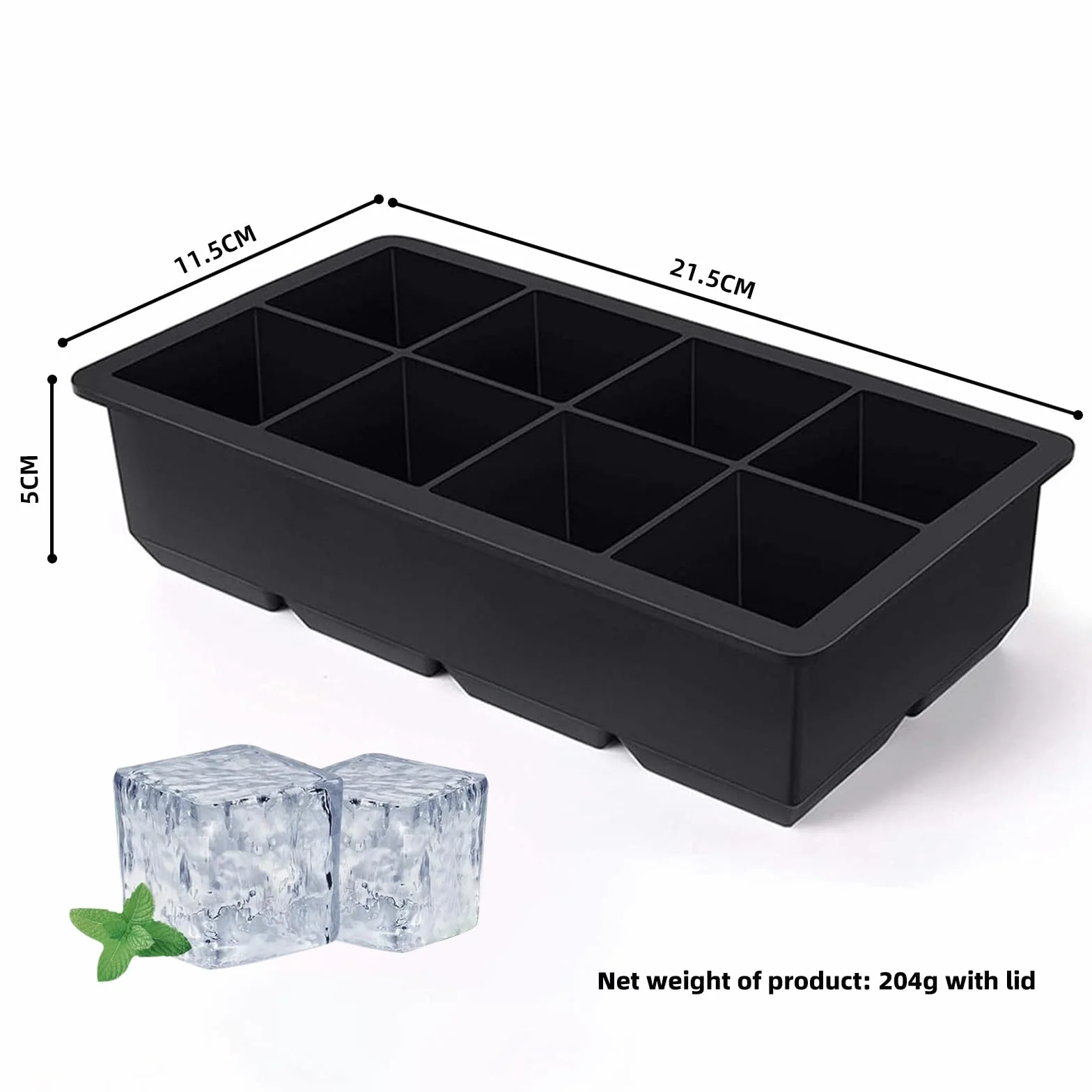Cubitera de Silicona Grande para Cubitos de Hielo, Moldes XXL con Tapa, 2 Unidades