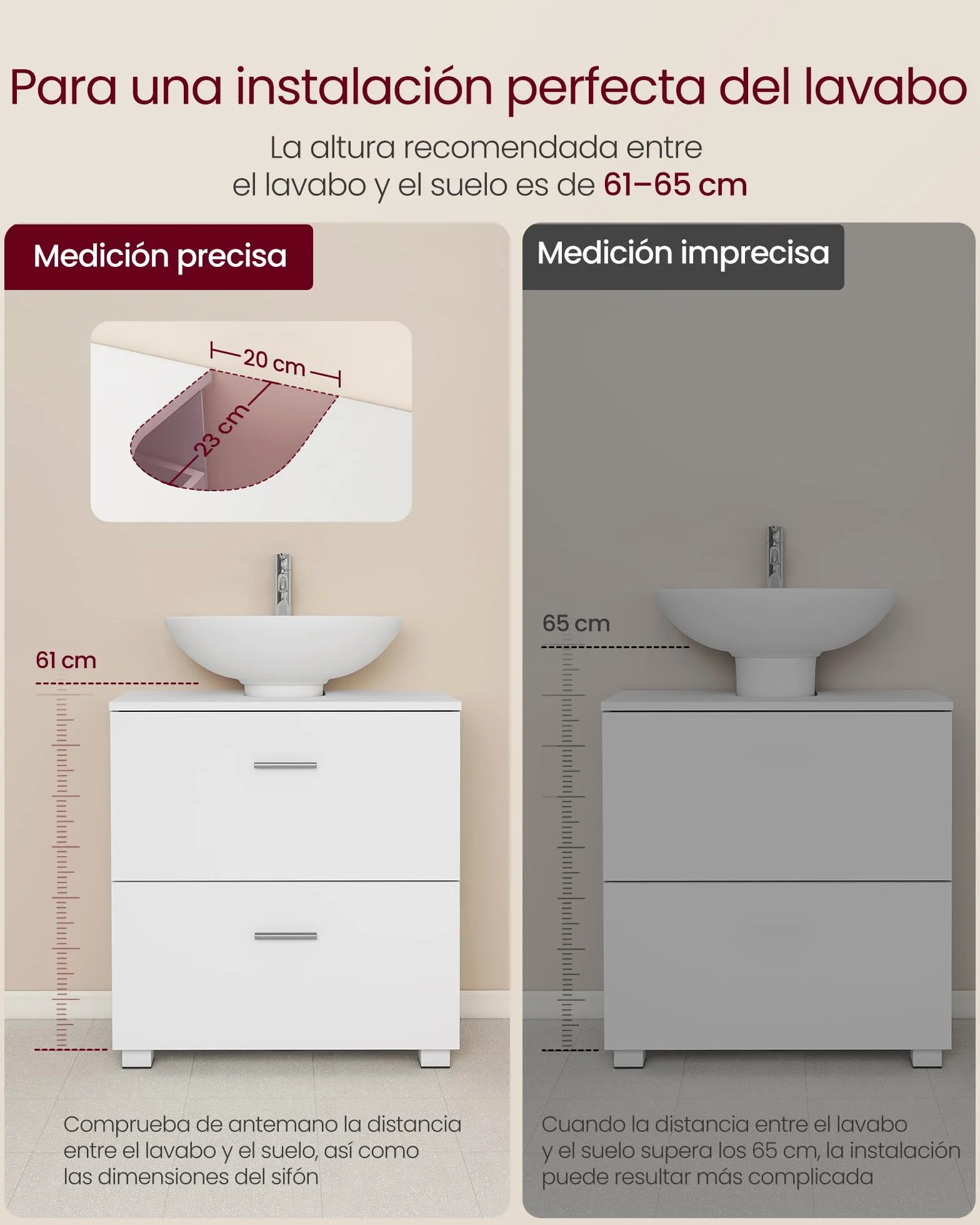 VASAGLE Custos Collection Mueble Bajo Lavabo Móvil 2 Cajones 30 x 60 x 63,8 cm Blanco Nube