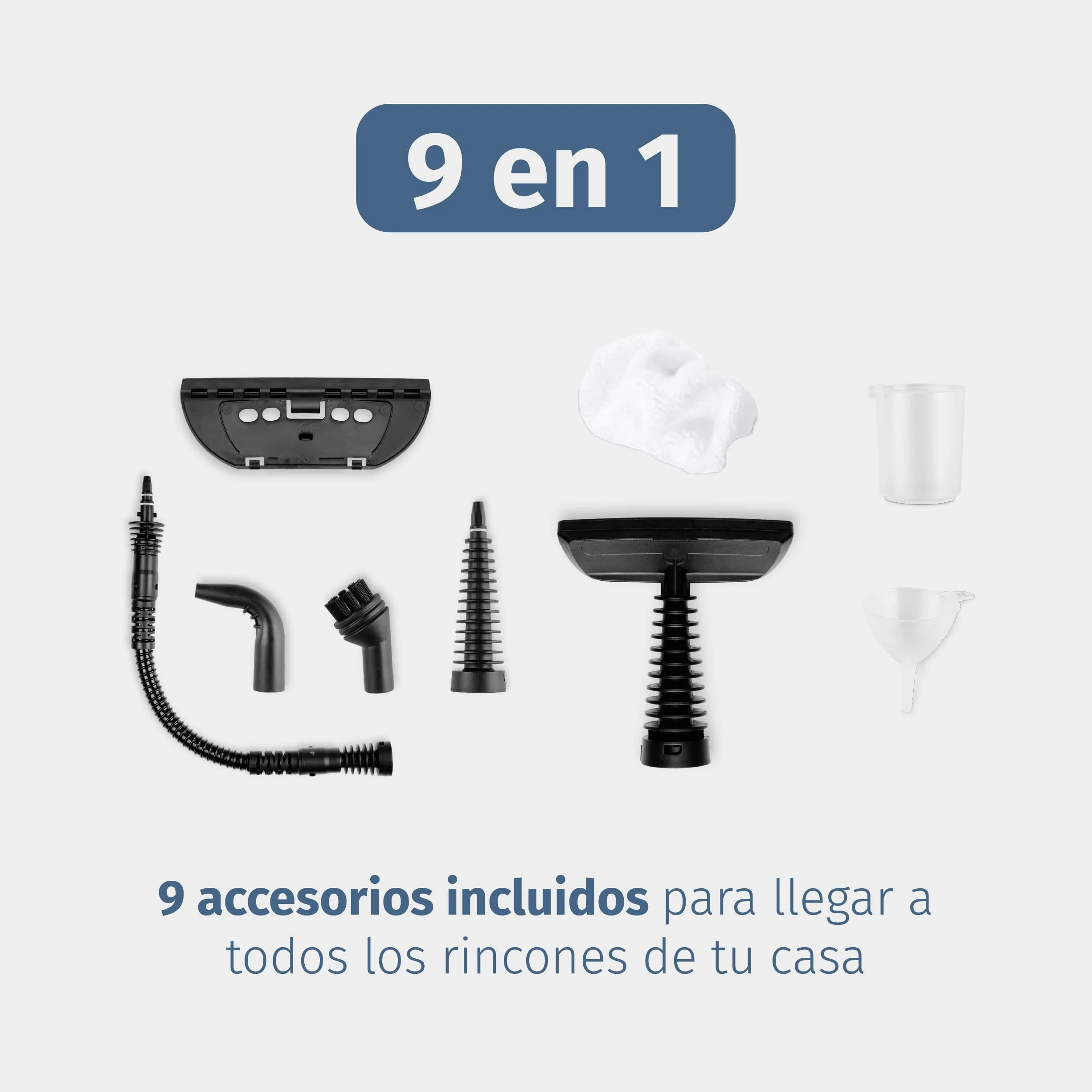 Limpiador a Vapor de Mano 1350W 32 g/min 30s Calentamiento 550 ml 9 Accesorios Manguera 3 m Vaporix