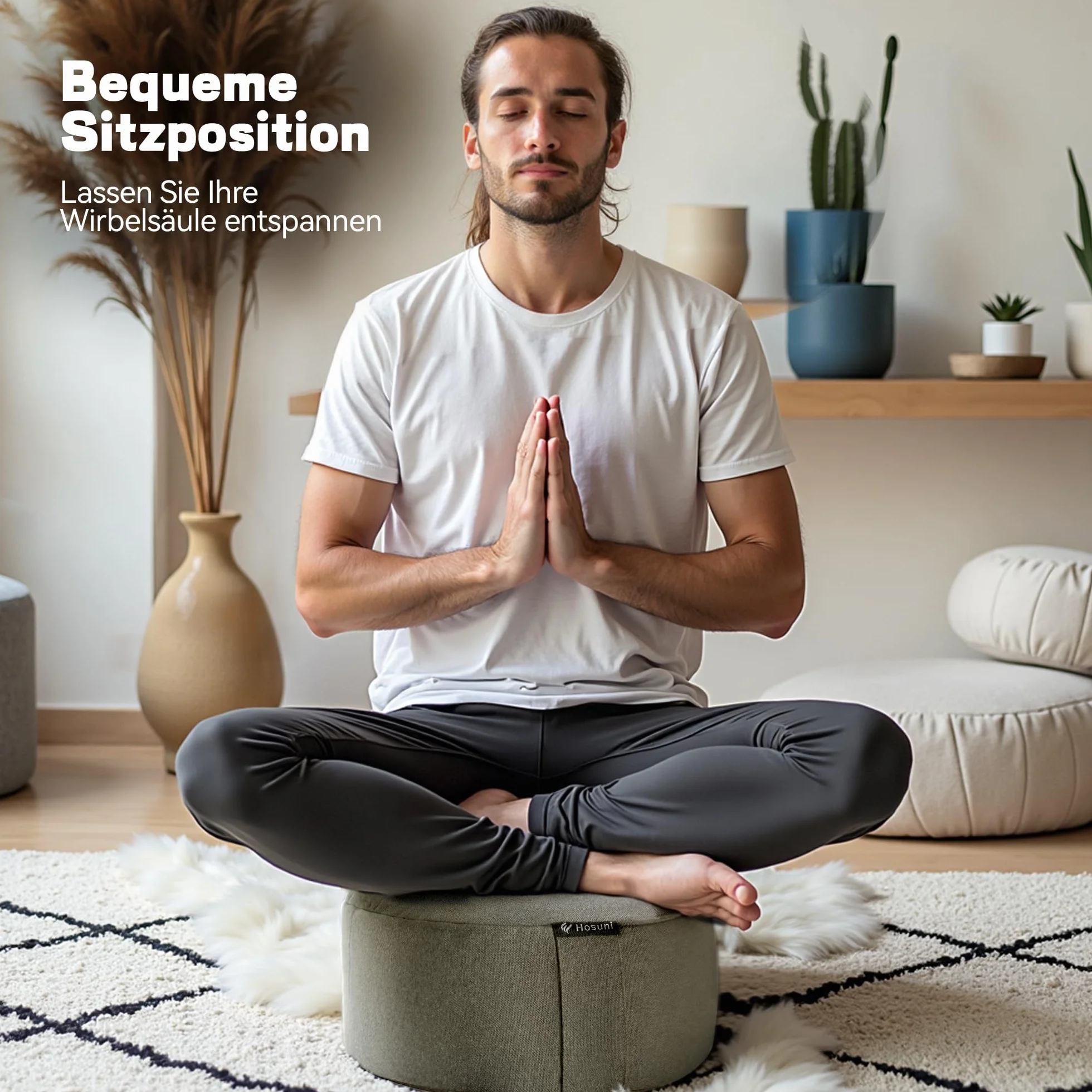 Hosuni Cojín de Meditación Redondo Relleno Natural de Escalas de Trigo Sarraceno Yoga Zafu Ergonómico Funda Algodón Lavable