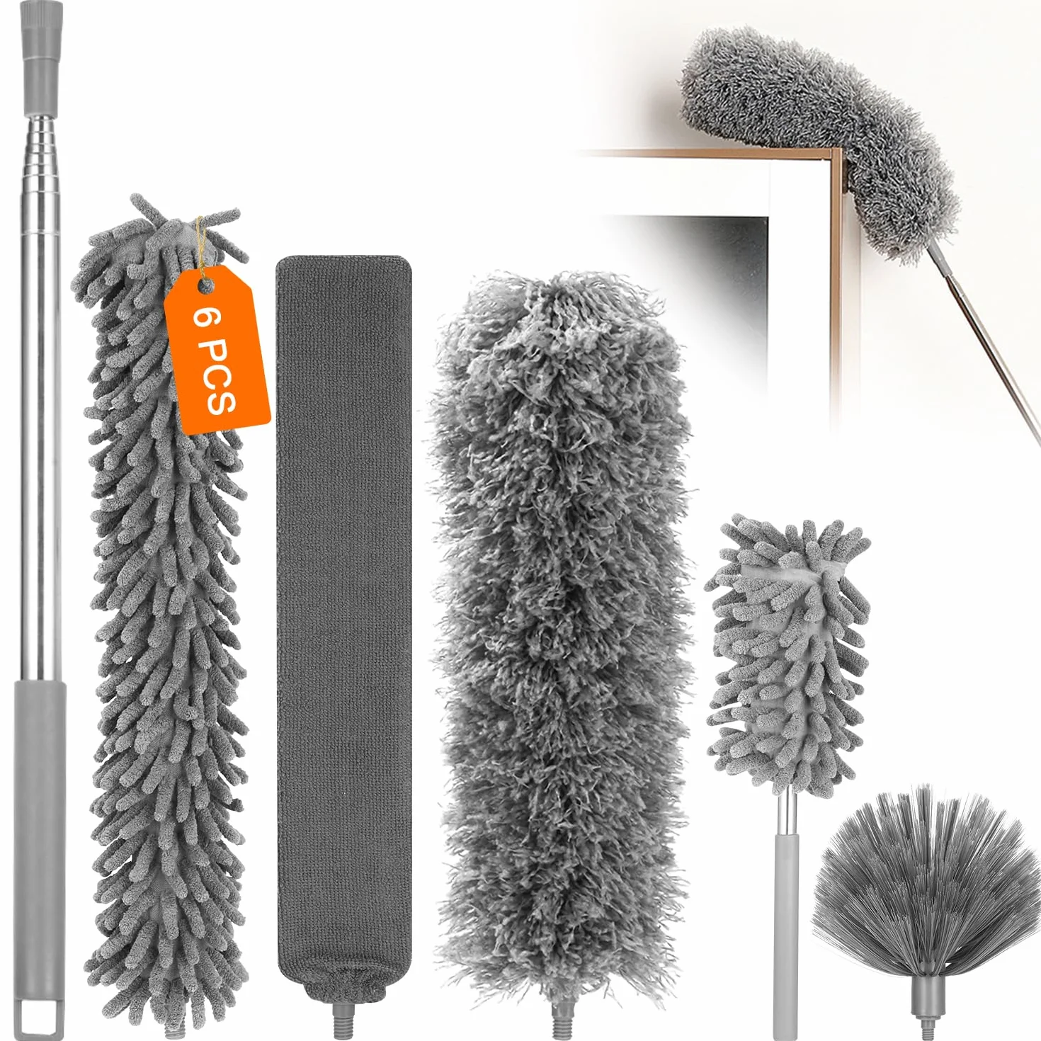 Plumero Telescopico Extensible Microfibra 27-256 cm, Plumeros Atrapapolvo para Techo Persianas Muebles