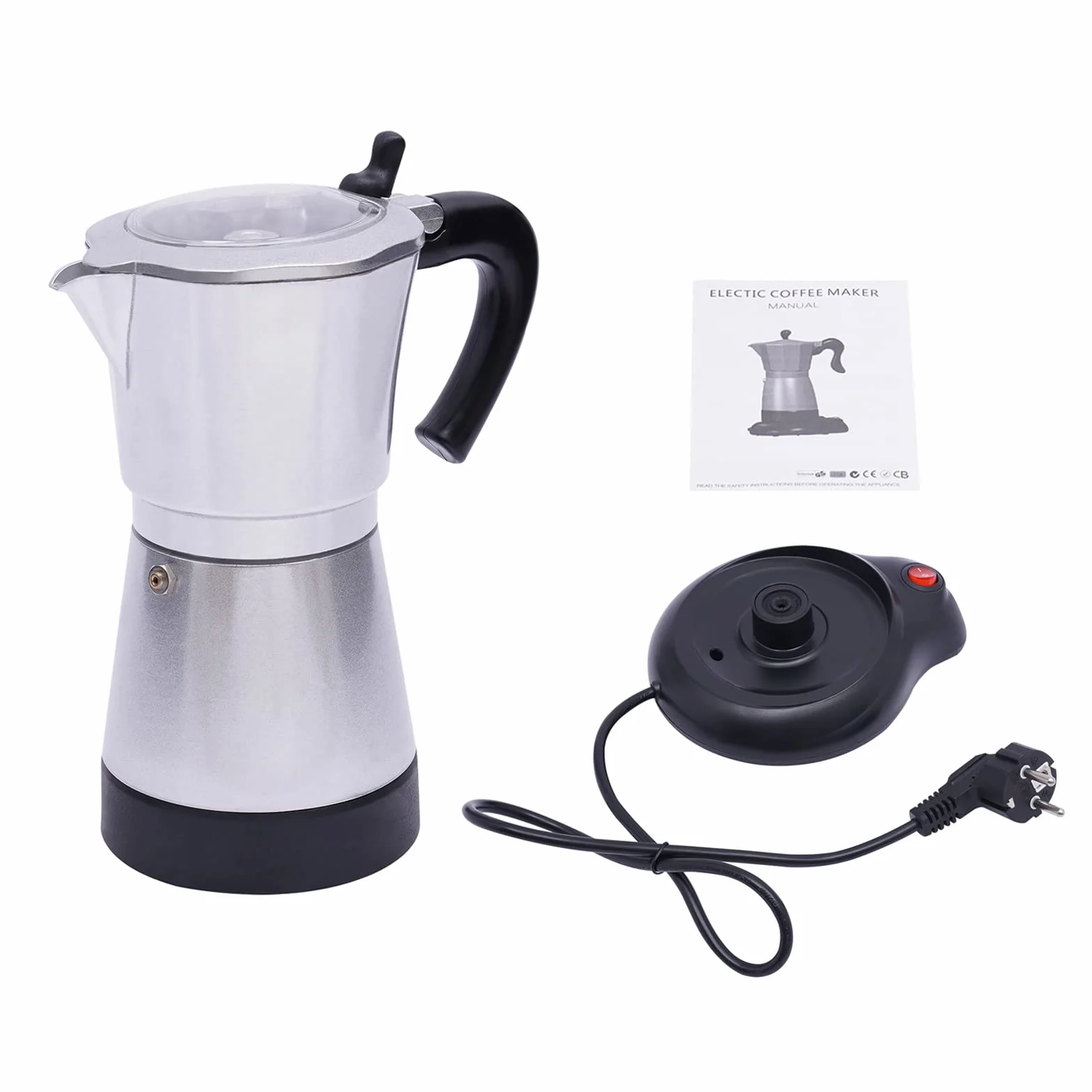 Cafetera de espresso eléctrica 480W 300ML 6 tazas plateada
