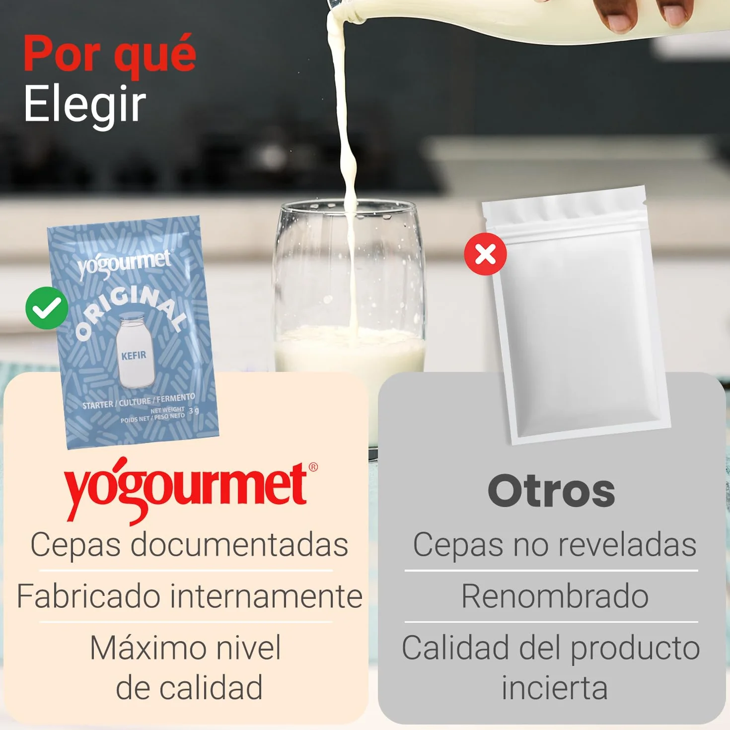 Yogourmet Fermentos para Kéfir 6 Sobres 6 Litros Natural Sin Gluten Kosher Halal