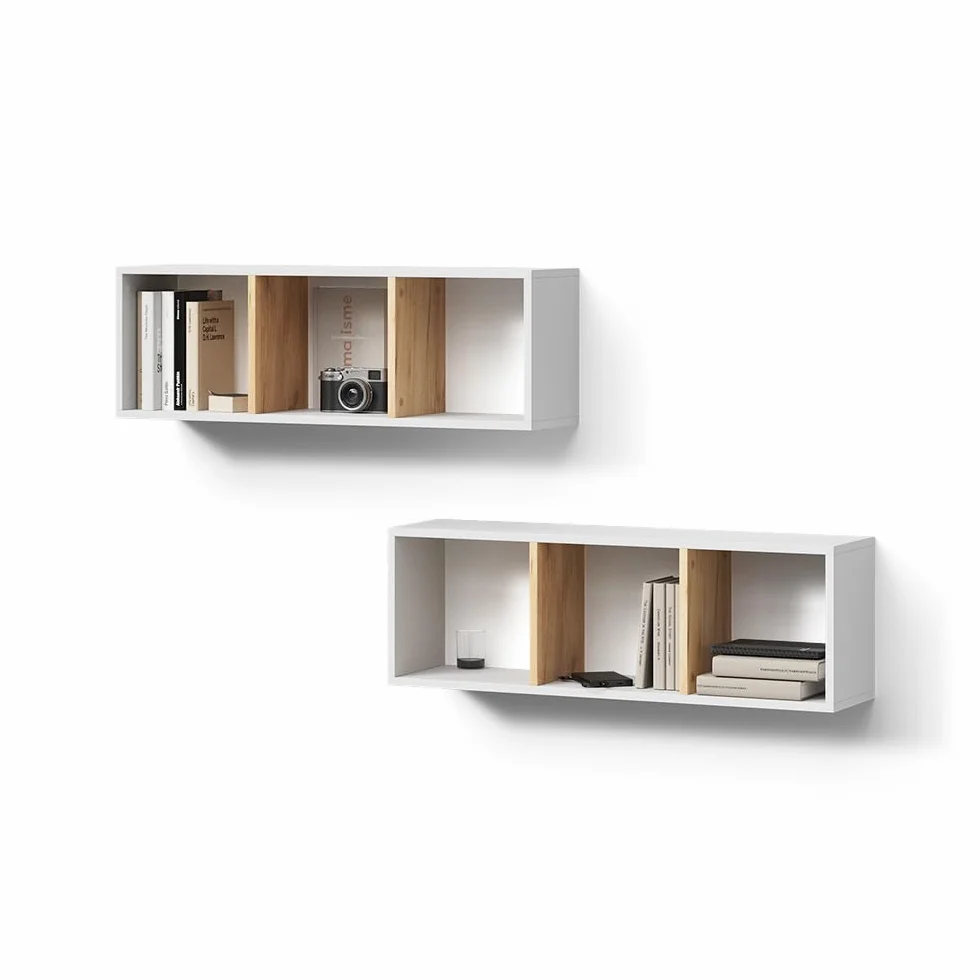 Livinity Estante de Pared Lorena, Roble Blanco/Dorado, 90 x 30 cm Lote de 2