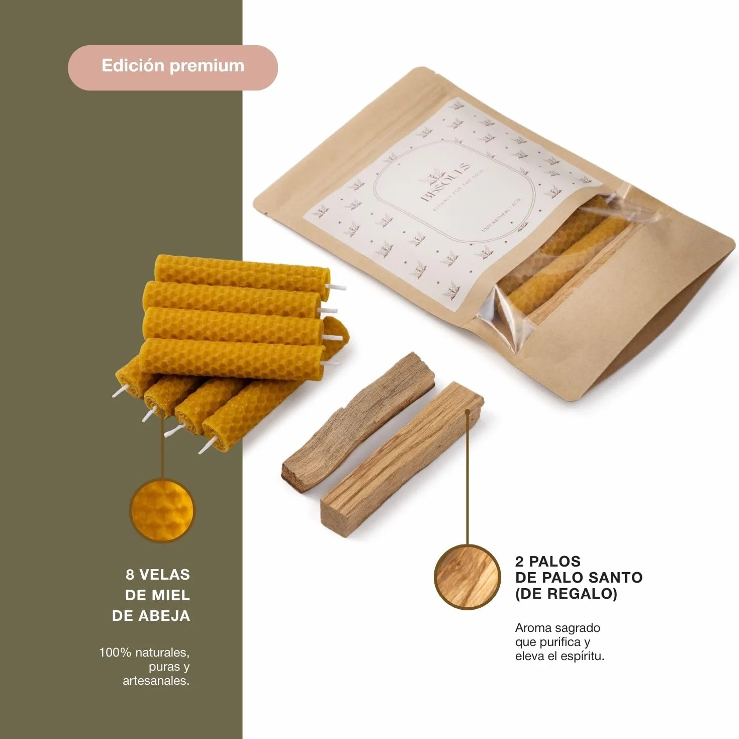8 Velas de Miel de Abeja + REGALO 2 Palo Santo Ritual Mágico Buena Suerte 11/22 Velas Decorativas Hechas a Mano velas de miel para rituales Detalles para Regalar (8)