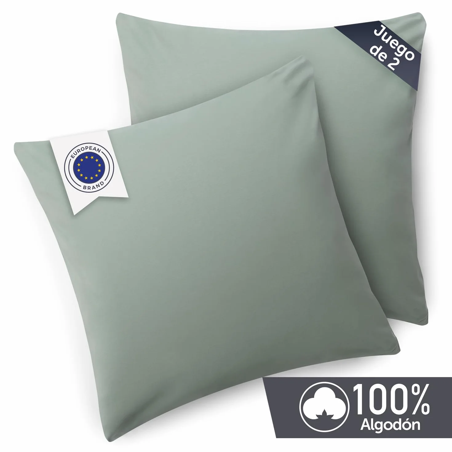 Blumtal Funda Almohada 60x60 cm Algodón Suave Verde Juego 2 Fundas Cojín Oeko-Tex