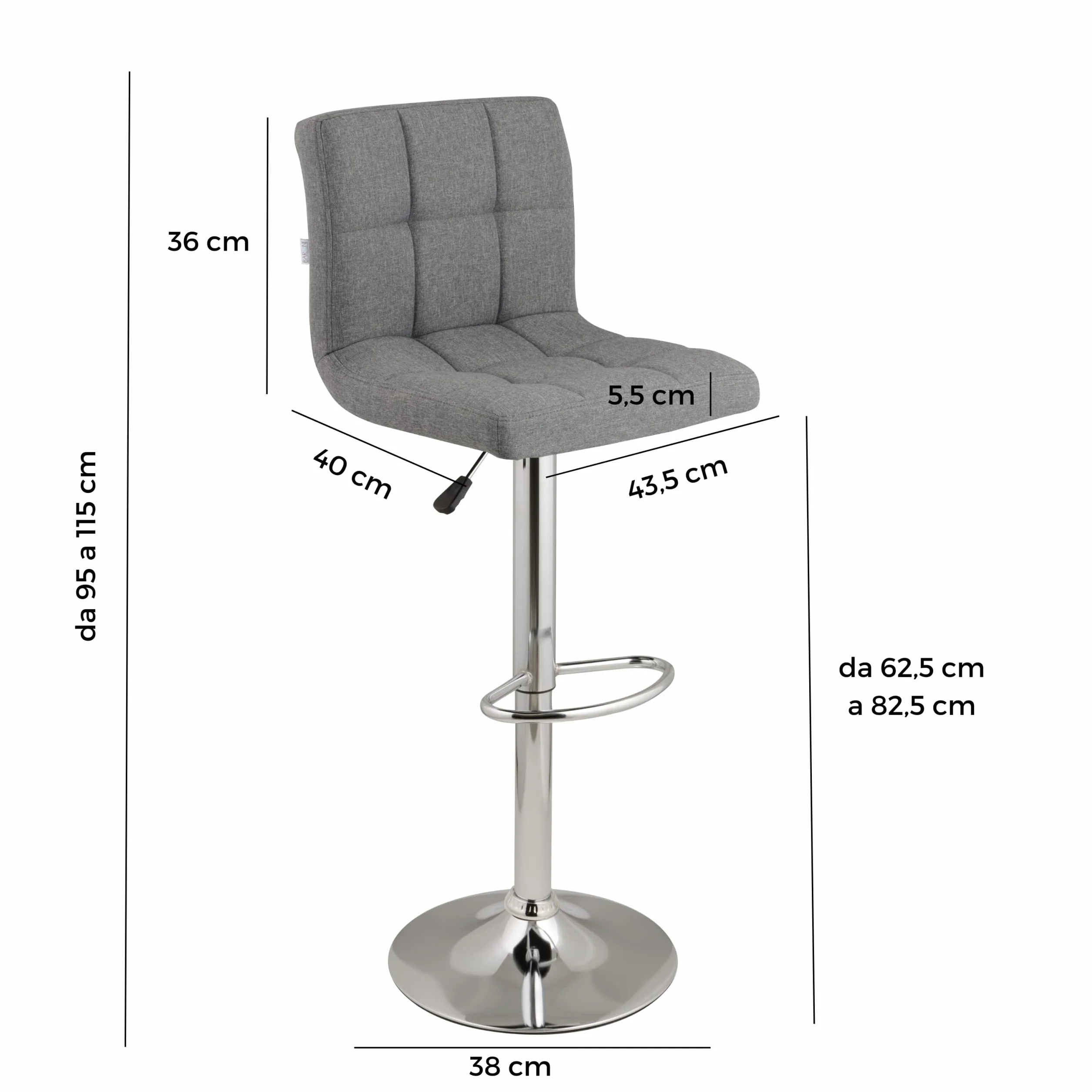 Baroni Home Taburetes de Bar Ajustables Giratorios 360° con Respaldo, Acero Cromado Gris