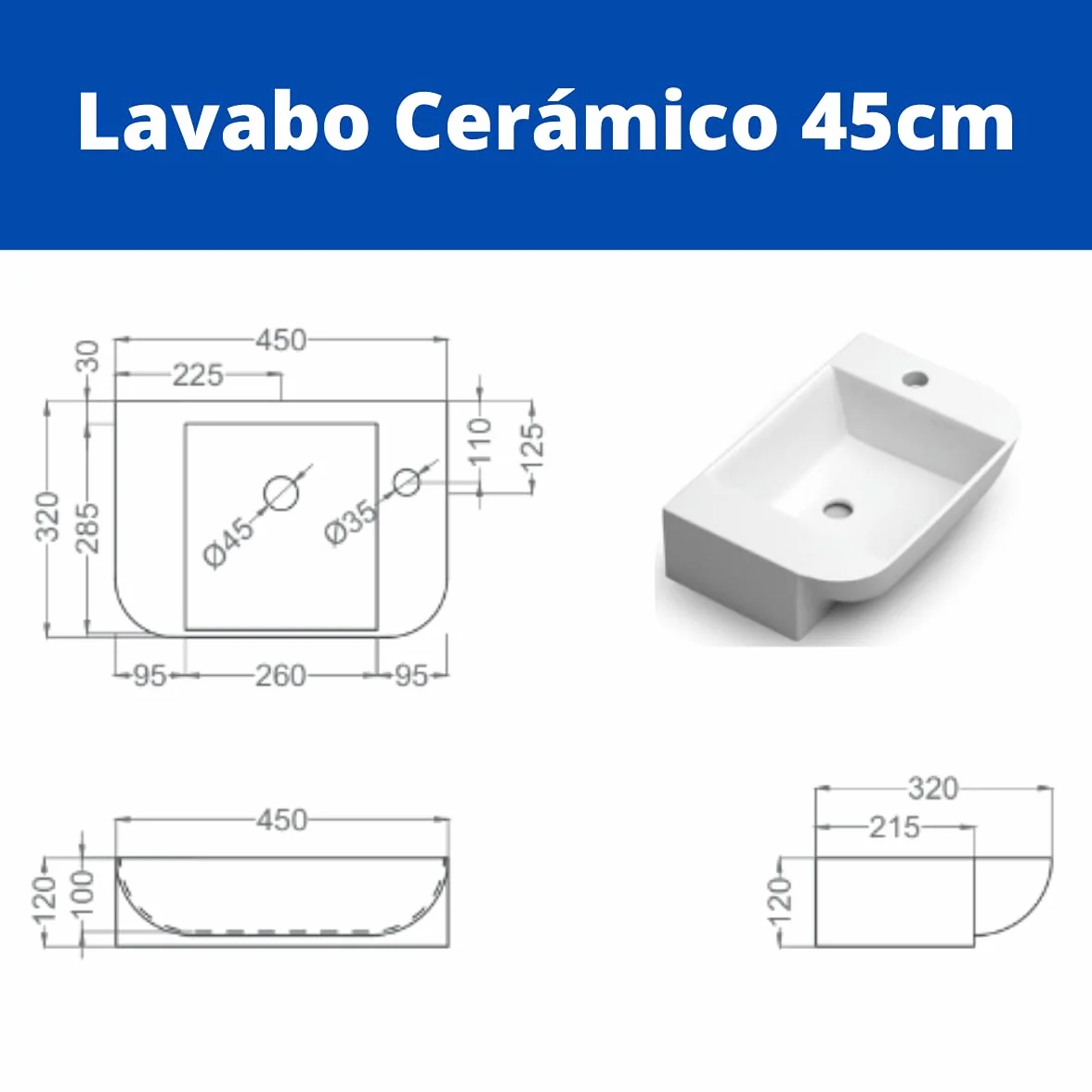 Mueble de baño Versa suspendido a Pared Fondo Reducido 1 Puerta y Lavabo Cerámico (Roble Natural, 45)