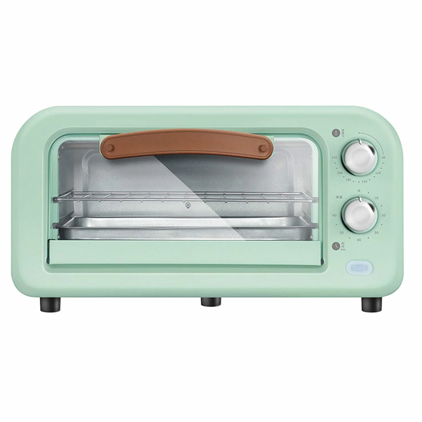 Mini Horno Compacto de 12 L, Retro y Ligero, Temperatura controlada Desde 90-230 °C/60 Minutos, Temporizador con Apagado automático, 800 W, Puerta de Vidrio Templado,Verde