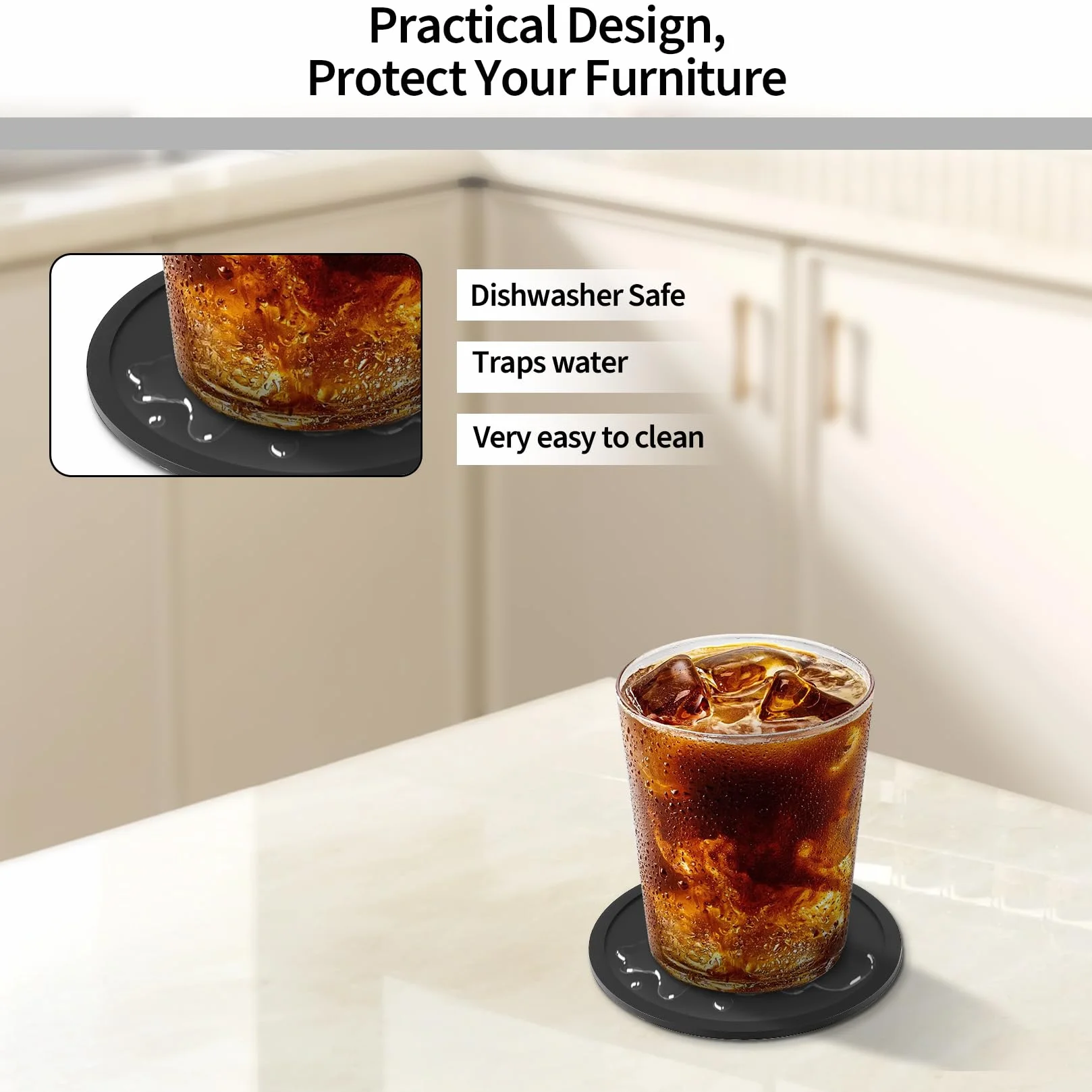 Posavasos Silicona Antideslizantes 10cm, 10 Piezas para Mesa Cerveza Copas Vino Bar Casa Negro