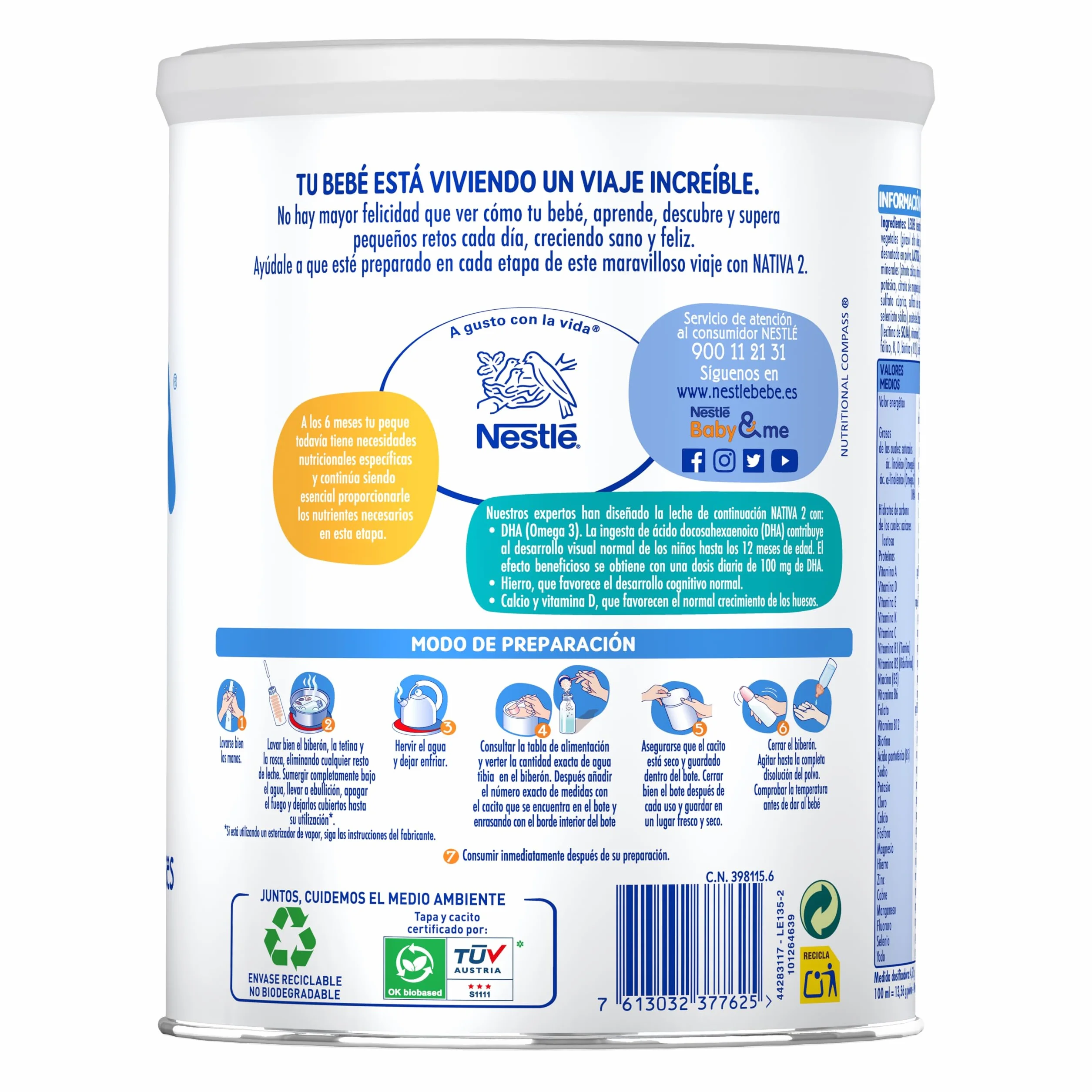 Nestlé NATIVA 2 Leche de Continuación en polvo para bebés 800g