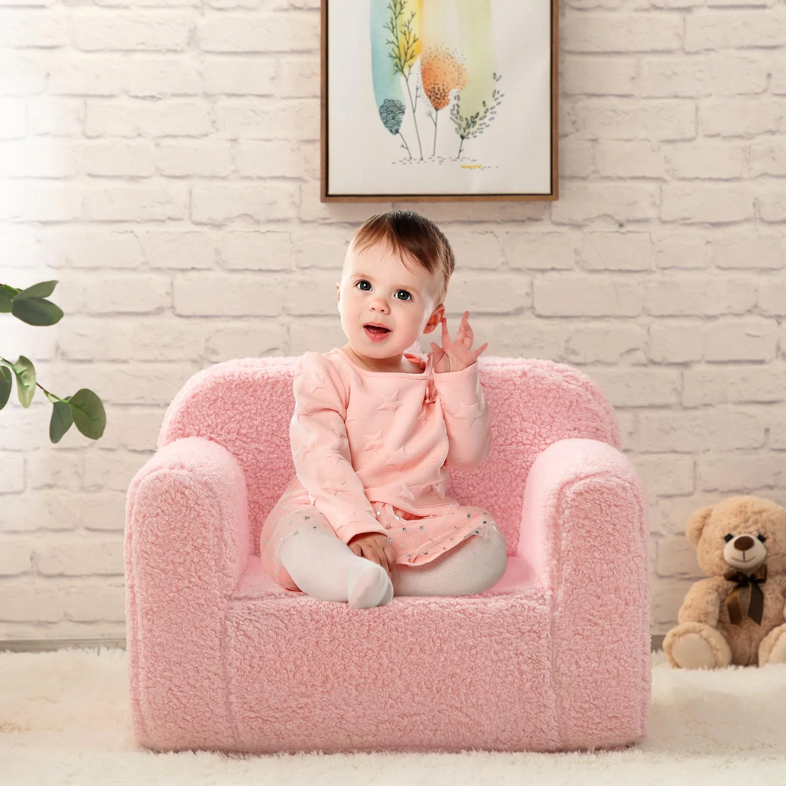 BEJOY Sillón para niños,Sofá Infantil Ultra Suave de Espuma Acolchada,Sillón Infantil Cómodo de Sherpa para Leer,Individual para Niños y Niñas, Rosa