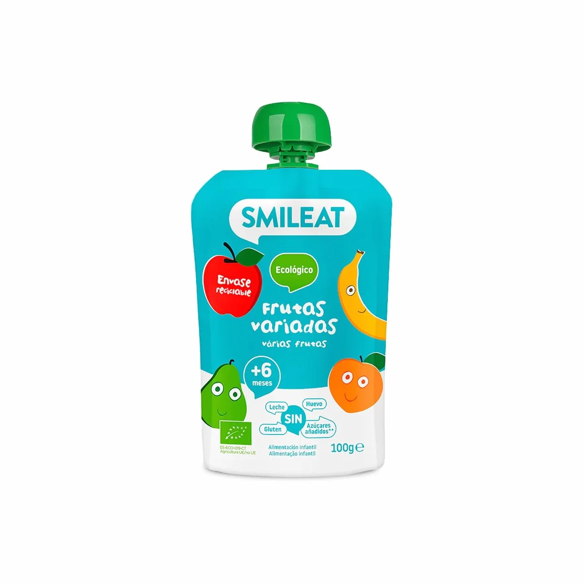 Smileat Pouch de Frutas Ecológicas Sin Sal ni Azúcar Añadido Sin Gluten Snack Práctico para Peques