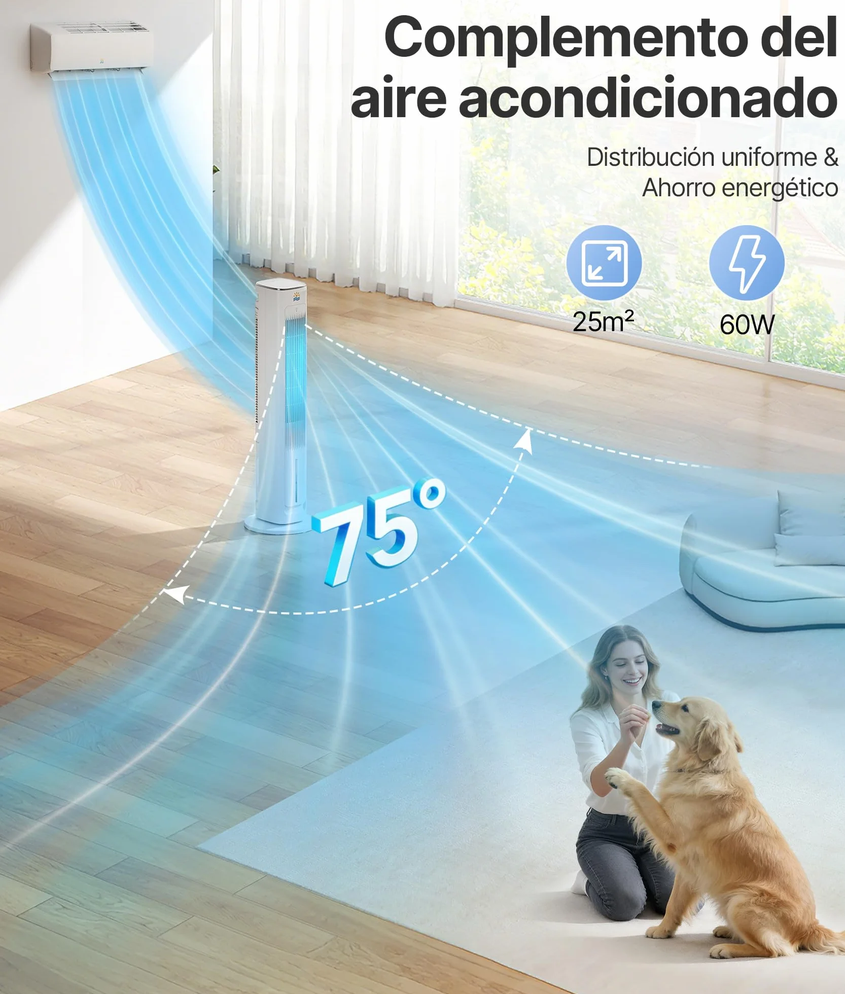 Climatizador Evaporativo Portátil- Alternativa al Aire Acondicionado Portatil Enfriador de Aire Silencioso,3 Modos, Temporizador 12H, Mando, Blanco