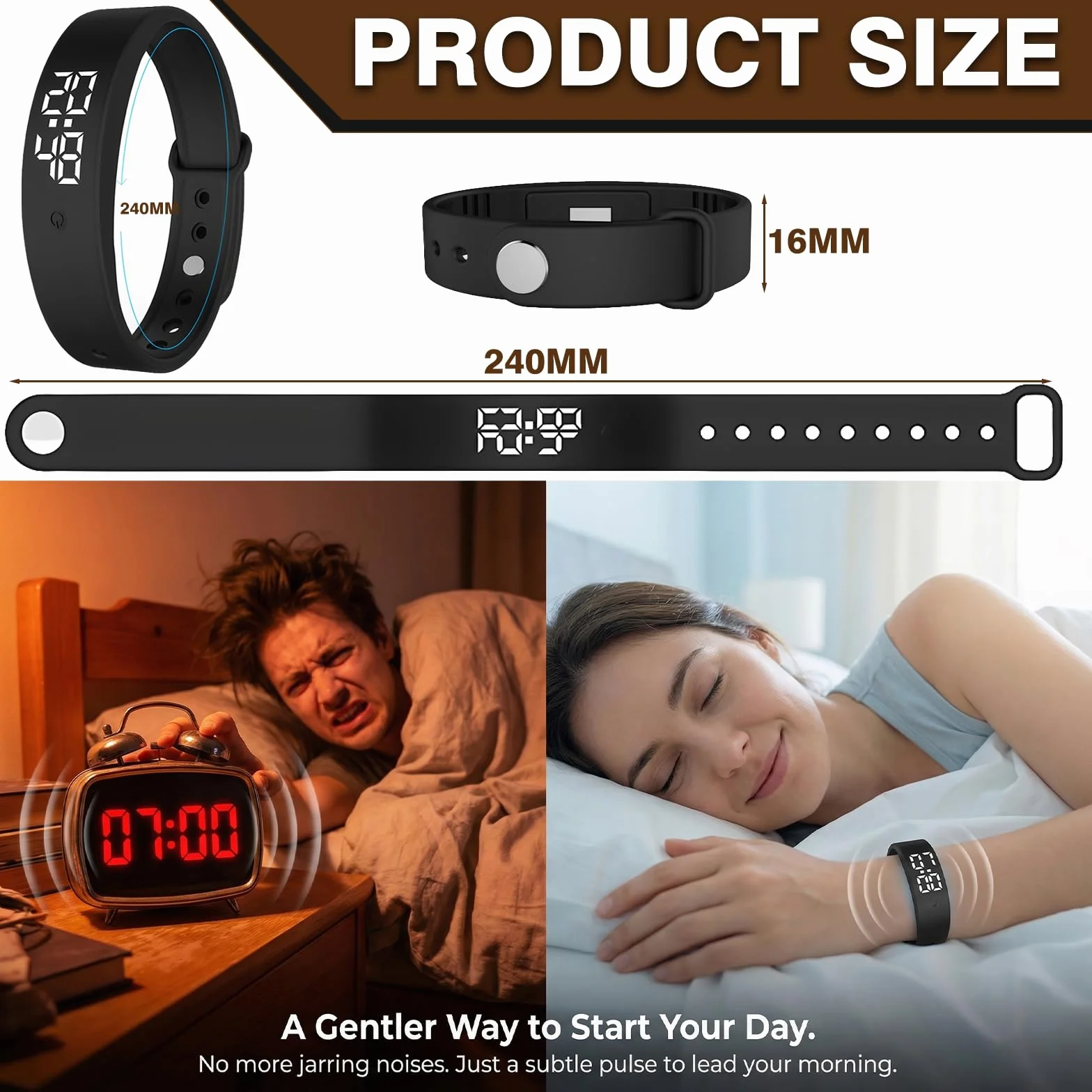 Pulsera Despertador Vibratorio, 2026 Neuvo Pulsera Multifuncional, 10 Alarmas Vibratorias Programables, Resistente al Agua Reloj Pulsera Despertador para Adultos, Persona con Deficiencia Auditiva