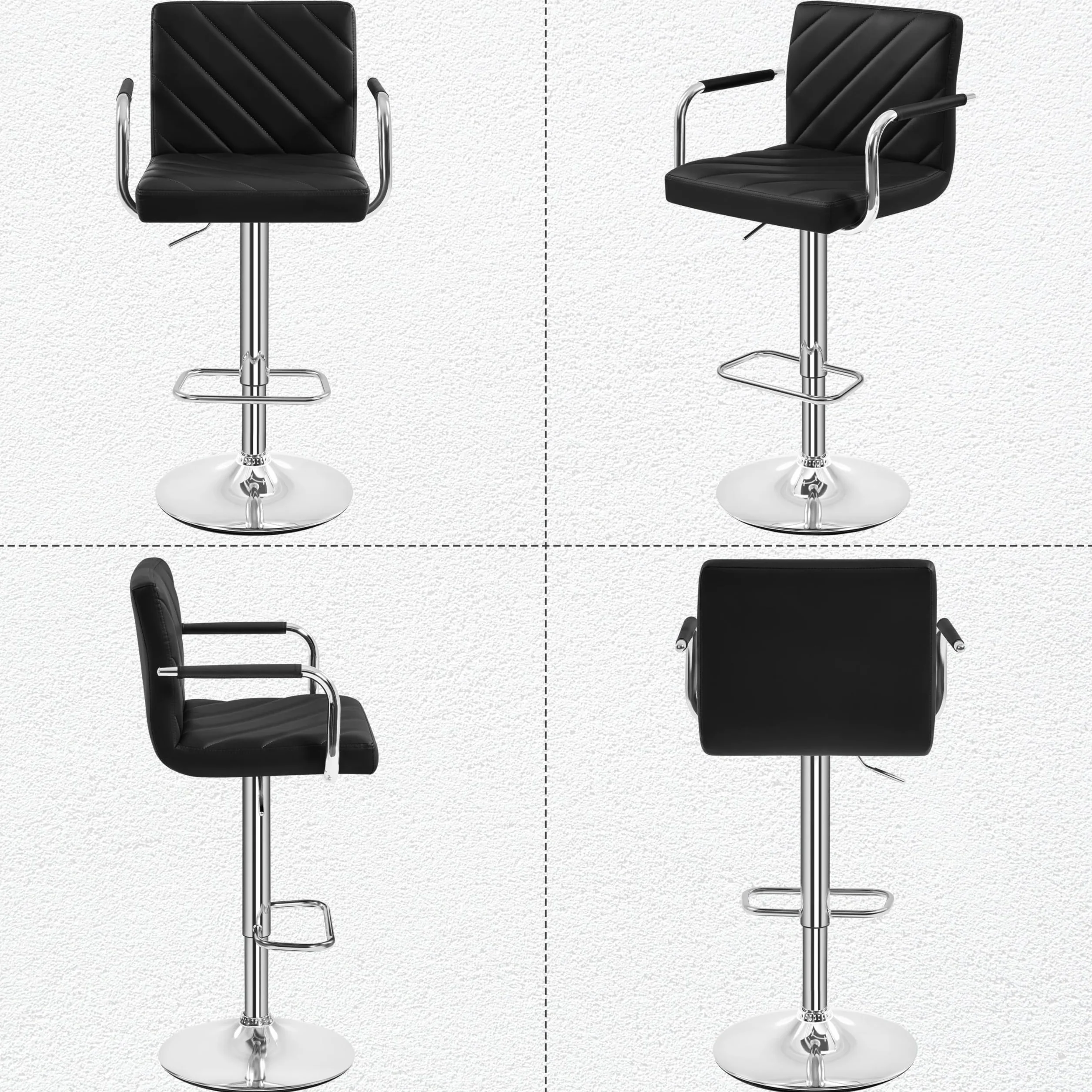 Yaheetech Juego de 2 Taburetes de Bar de Polipiel Sillas de Bar Giratorias de Altura Ajustable con Respaldo Reposapiés Reposabrazos para Bar Cocina Hogar Negro